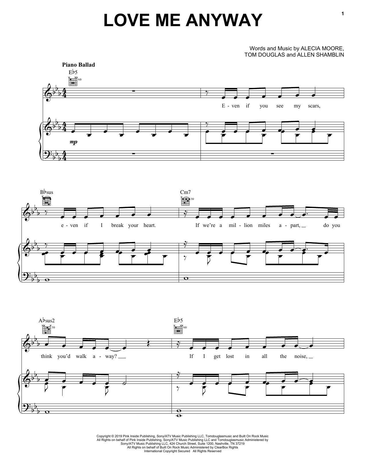 Chris Stapleton Chords Pink Love Me Anyway Feat Chris Stapleton Sheet Music Notes Chords Download Printable Piano Vocal Guitar Right Hand Melody Sku 415778