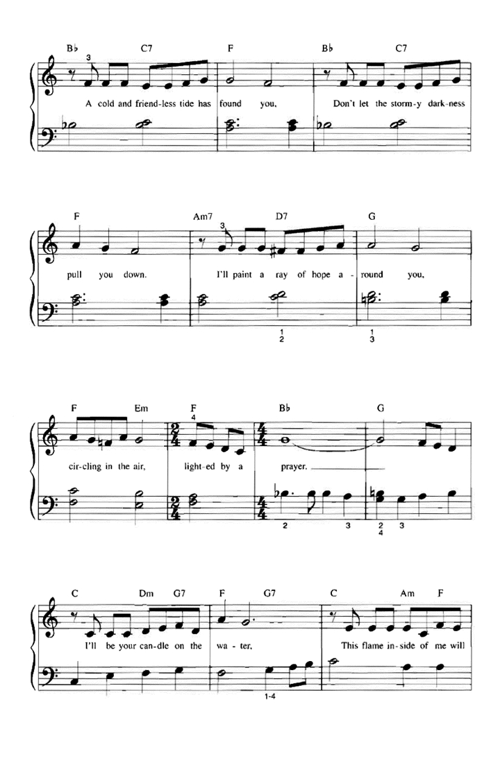 Cold Water Chords Candle On The Water Petes Dragon Piano Sheet Music Guitar Chords