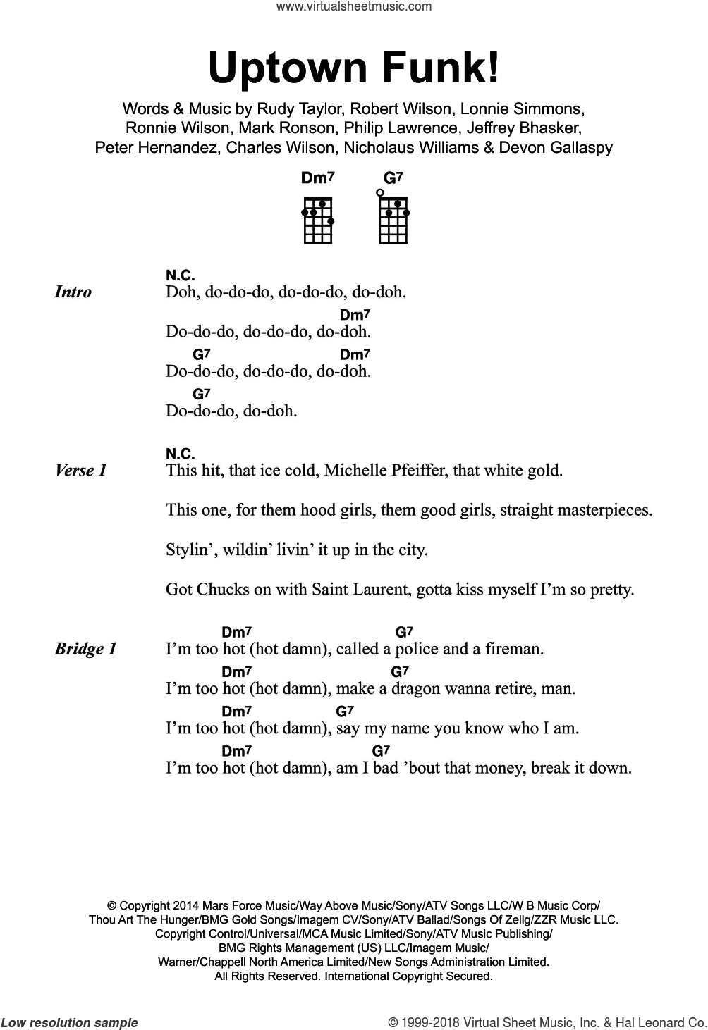 Cold Water Chords Ronson Uptown Funk Feat Bruno Mars Sheet Music For Ukulele Chords