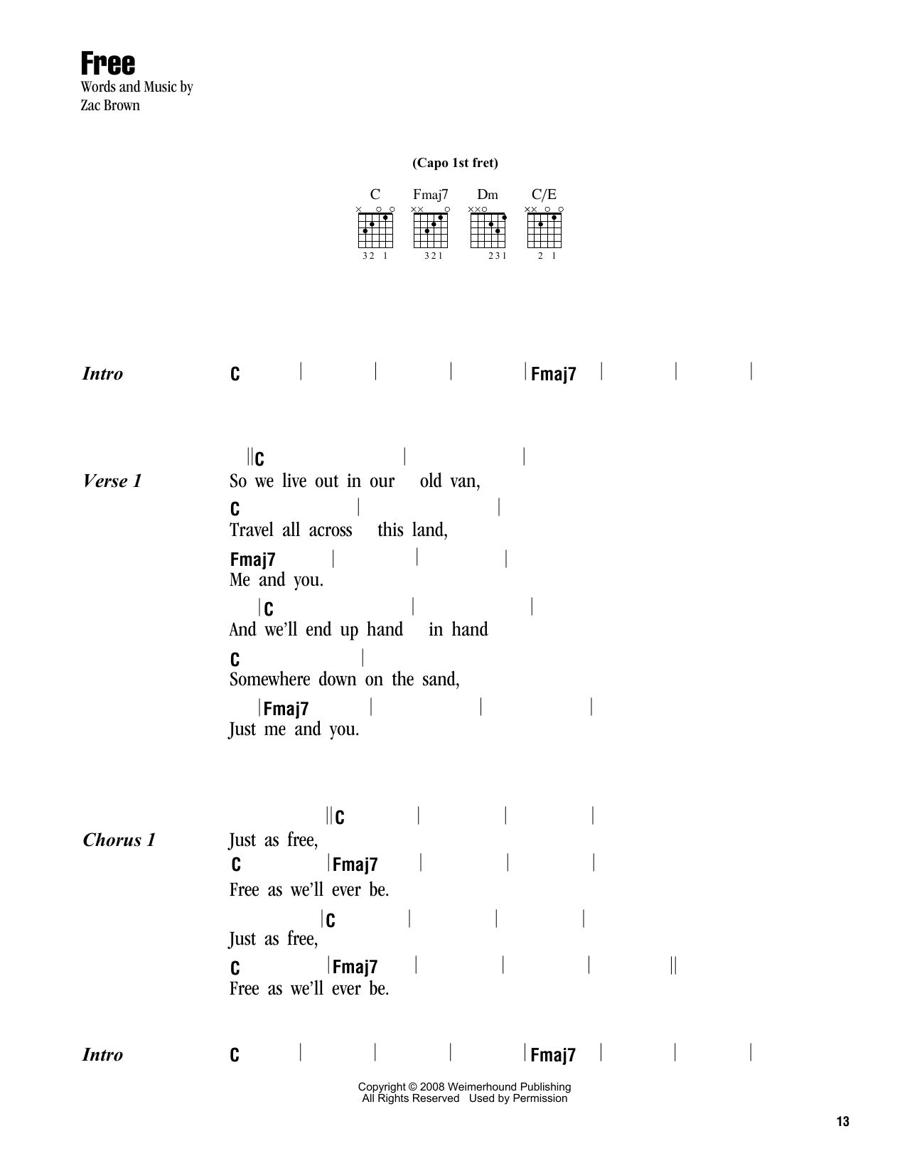 Colder Weather Chords Sheet Music Digital Files To Print Licensed Zac Brown Digital