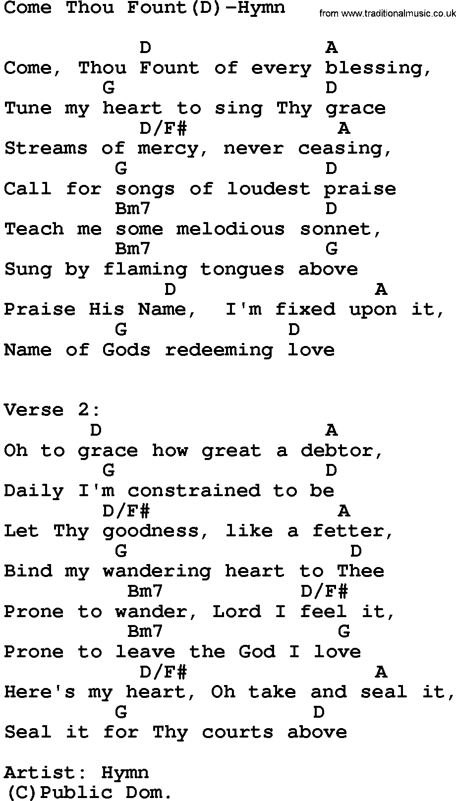 Come Thou Fount Chords Gospel Song Come Thou Fountd Hymn Lyrics And Chords