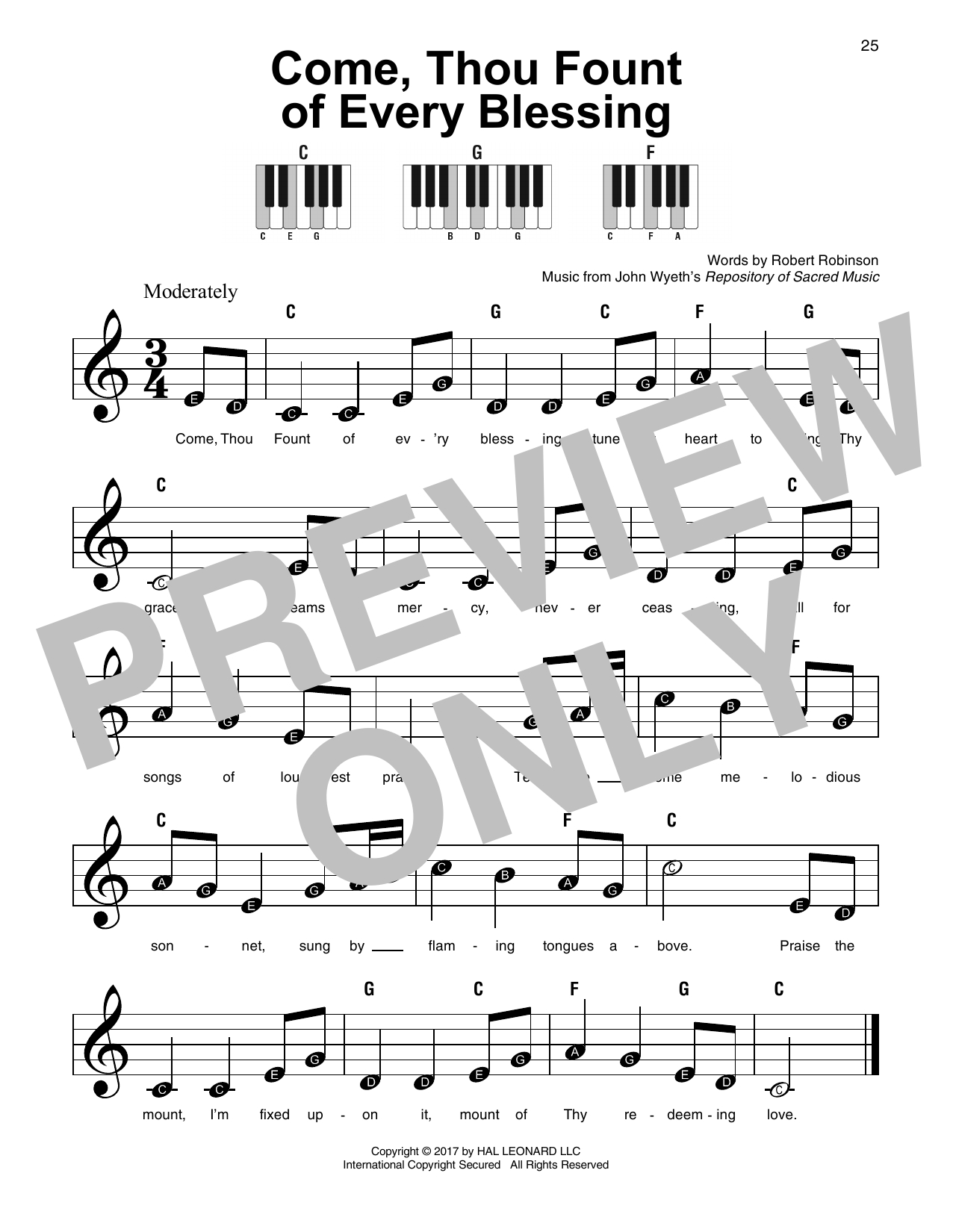 Come Thou Fount Chords John Wyeth Come Thou Fount Of Every Blessing Sheet Music Notes Chords Download Printable Easy Piano Sku 254342