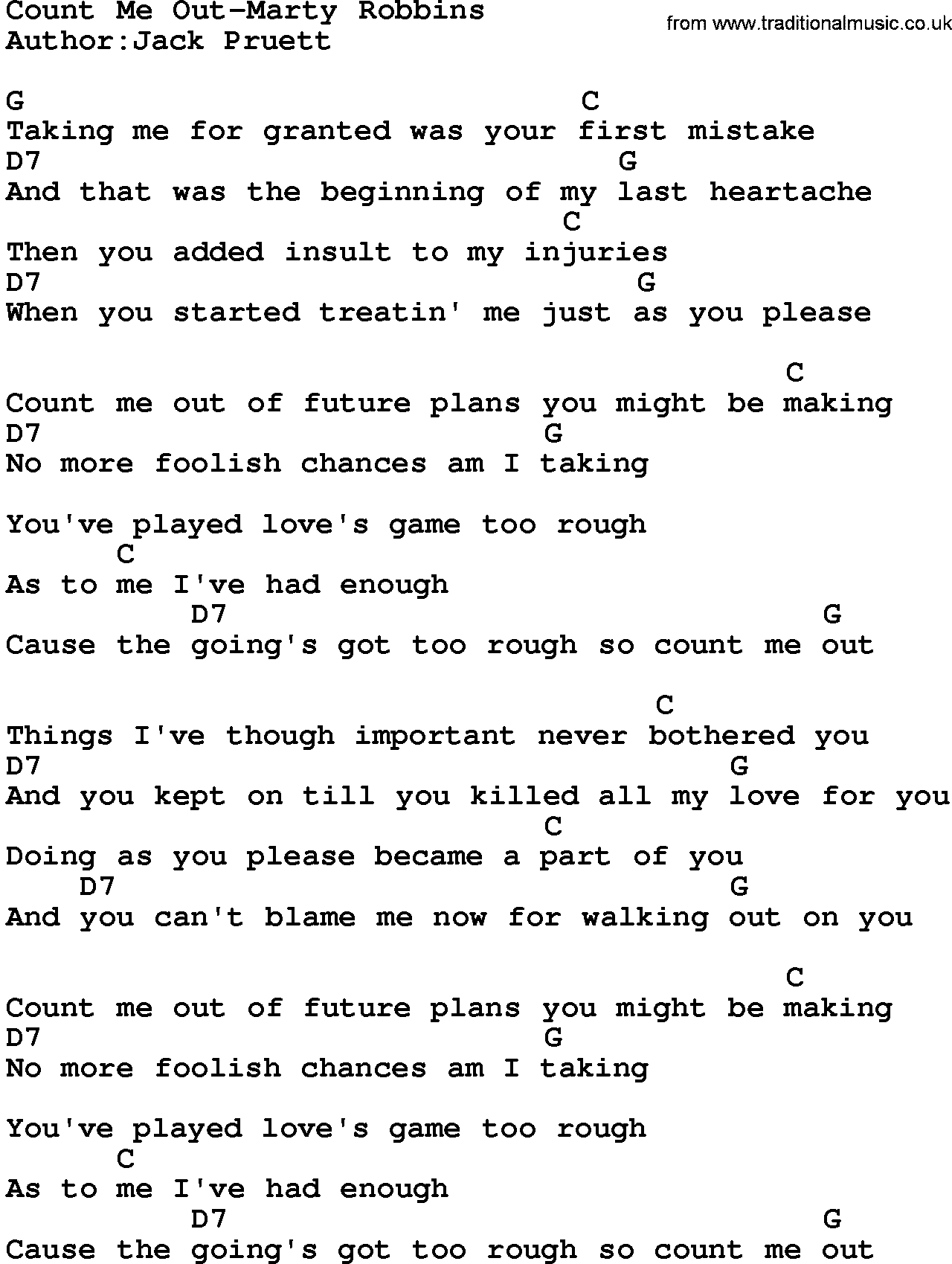 Count On Me Chords Country Musiccount Me Out Marty Robbins Lyrics And Chords