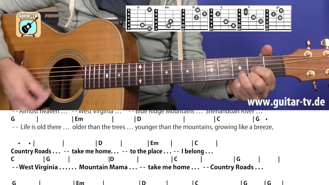 Country Roads Chords 201 Country Roads John Denver Cover Tutorial Guitar Chords Tabs Lyrics Lesson