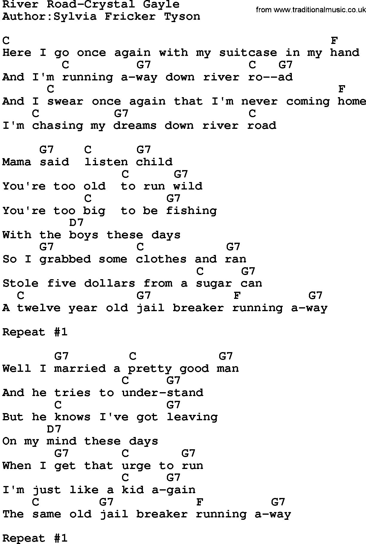Country Roads Chords Country Musicriver Road Crystal Gayle Lyrics And Chords