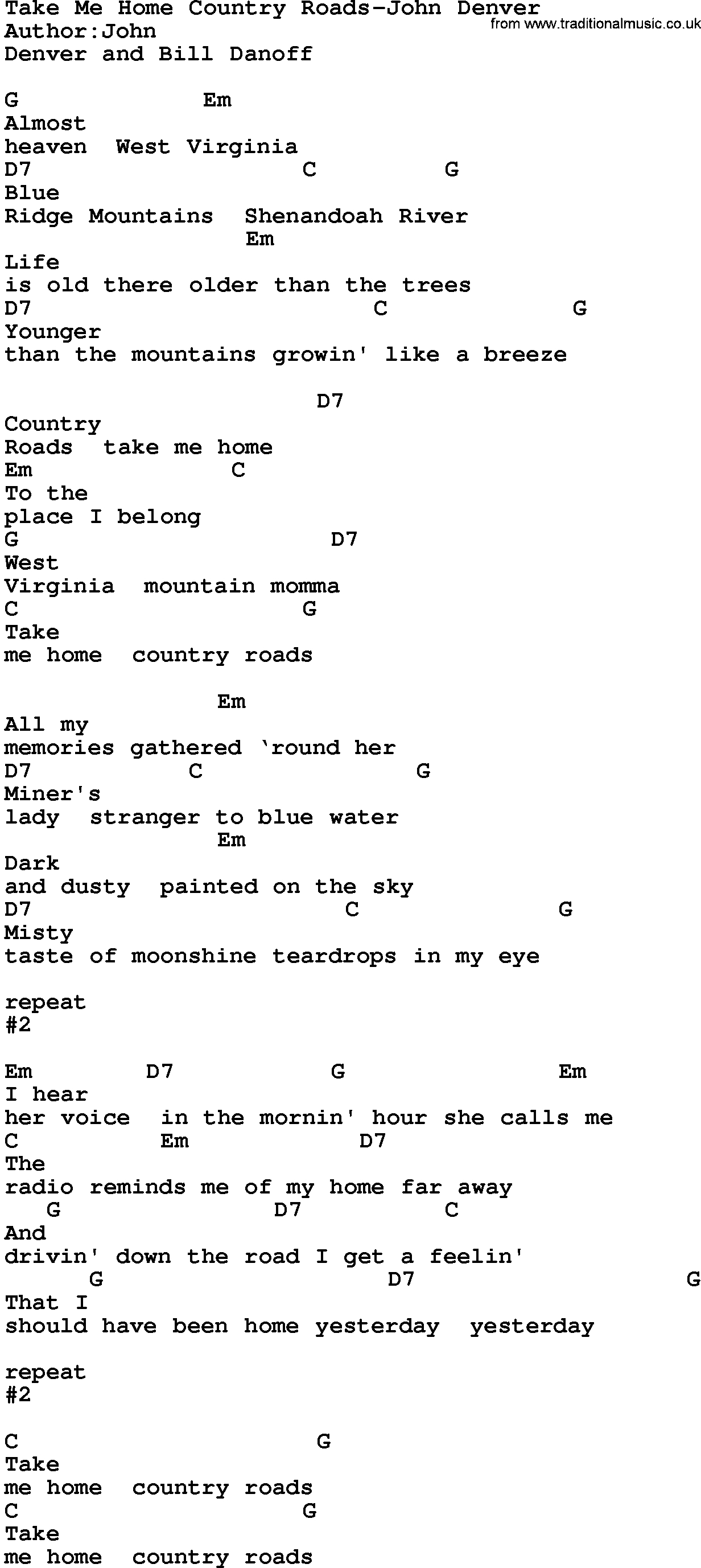 Country Roads Chords Country Musictake Me Home Country Roads John Denver Lyrics And Chords
