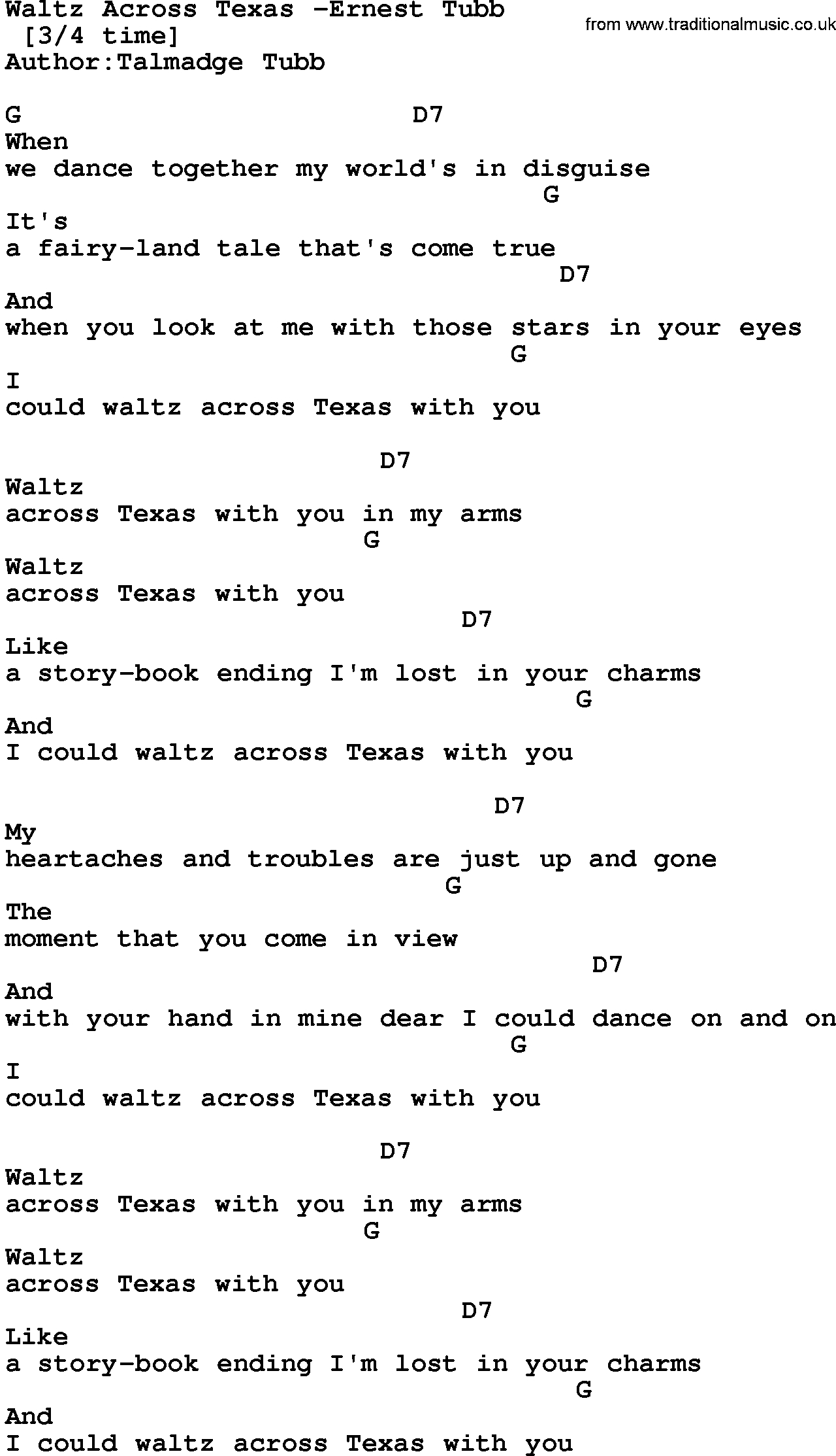 Country Roads Chords Country Musicwaltz Across Texas Ernest Tubb Lyrics And Chords