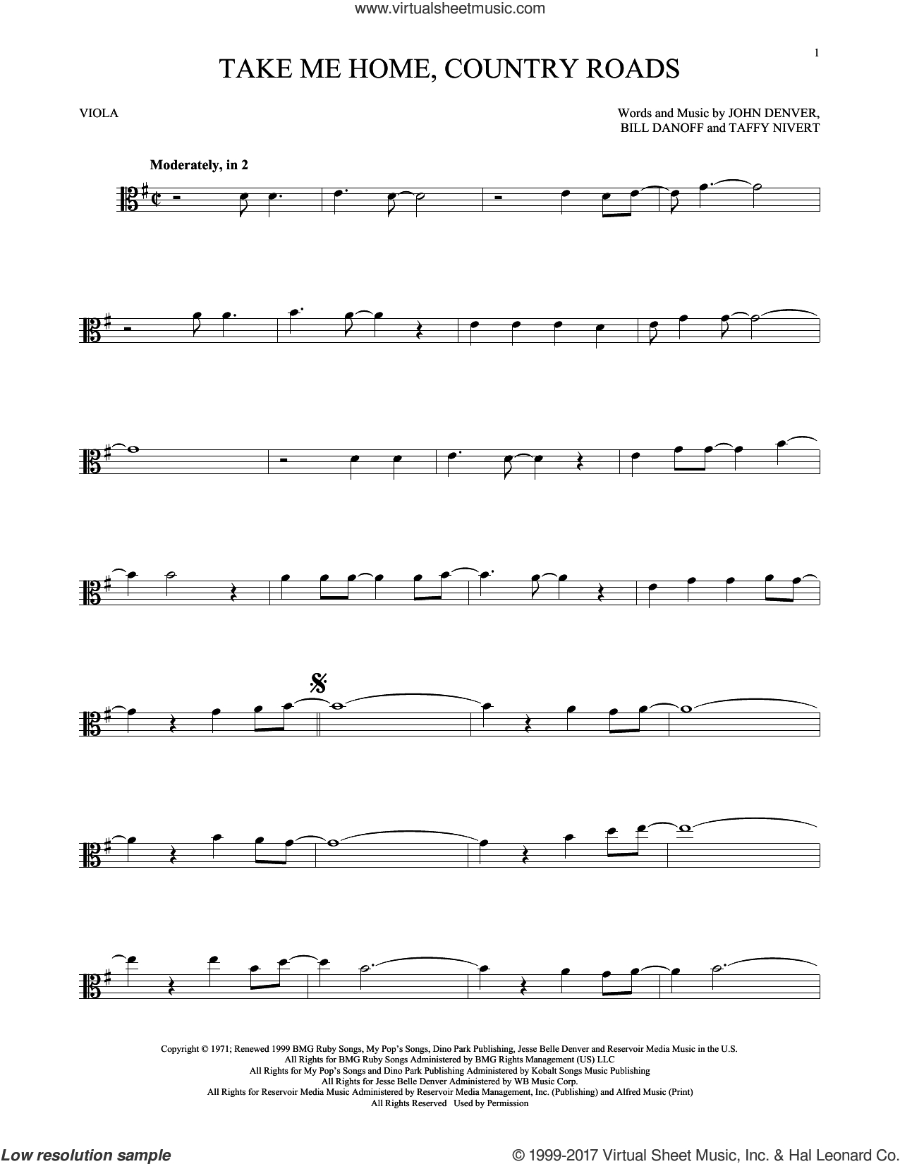 Country Roads Chords Denver Take Me Home Country Roads Sheet Music For Viola Solo