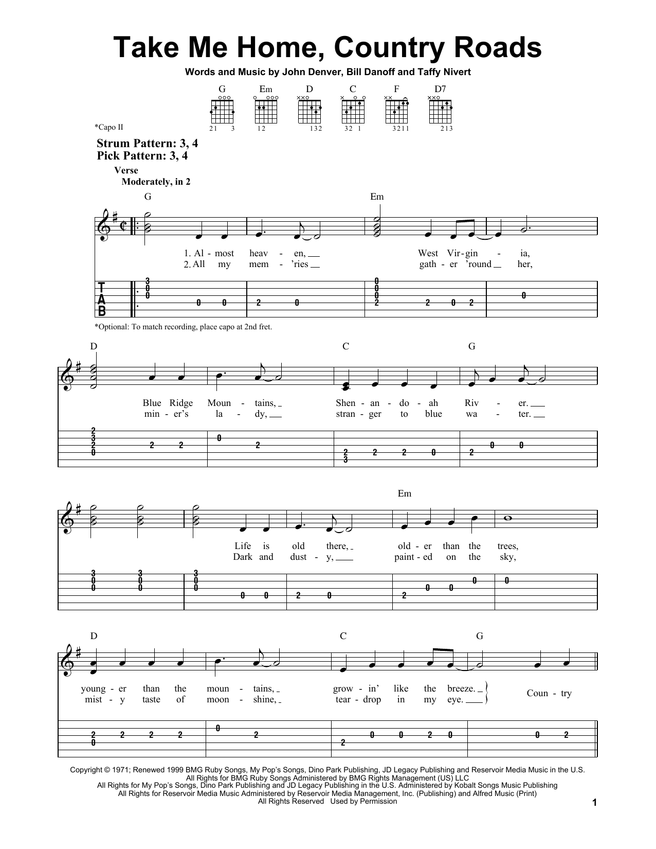 Country Roads Chords John Denver Take Me Home Country Roads Sheet Music Notes Chords Download Printable Easy Guitar With Tab Sku 403531
