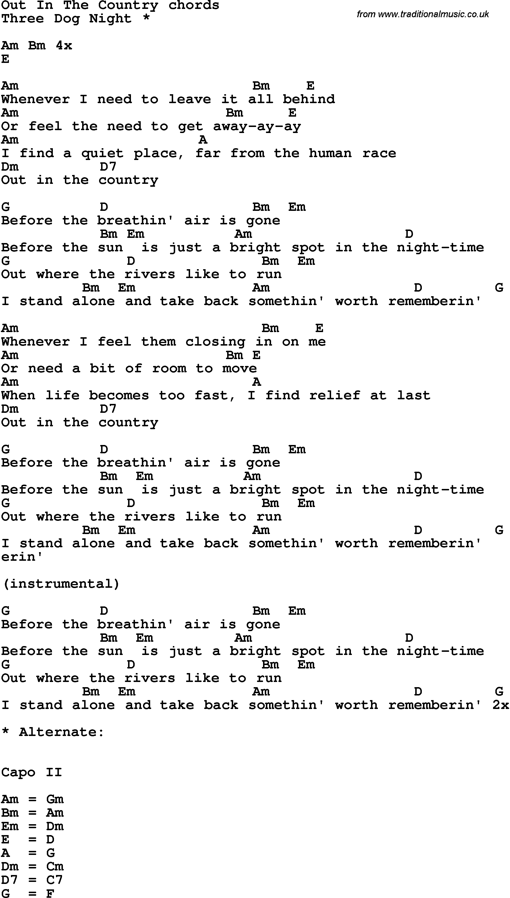 Country Roads Chords Song Lyrics With Guitar Chords For Out In The Country