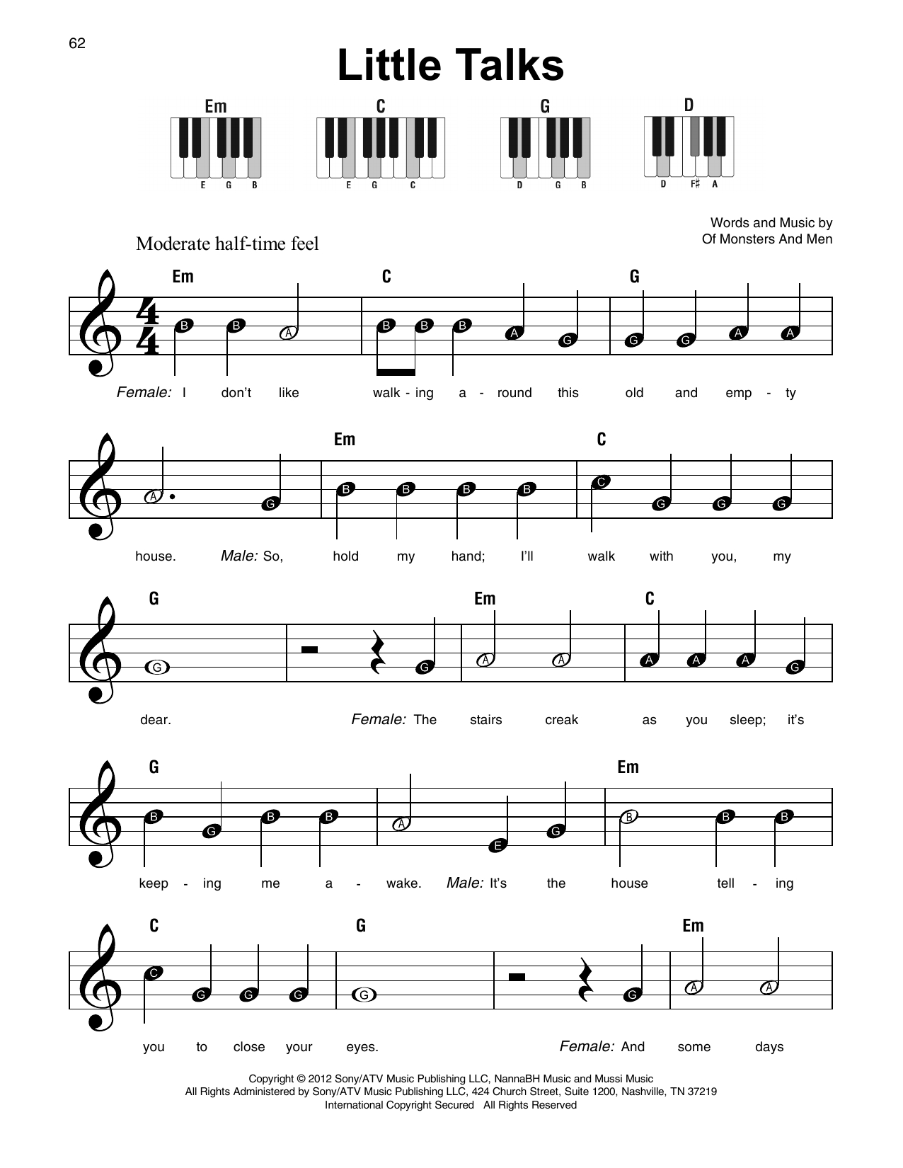 Dirty Paws Chords Sheet Music Digital Files To Print Licensed Of Monsters And Men
