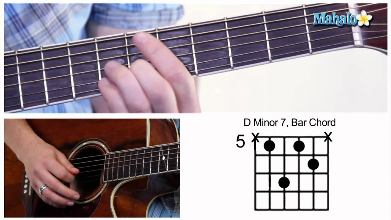 Dm7 Guitar Chord How To Play A D Minor 7 Dm7 Bar Chord On Guitar 5th Fret