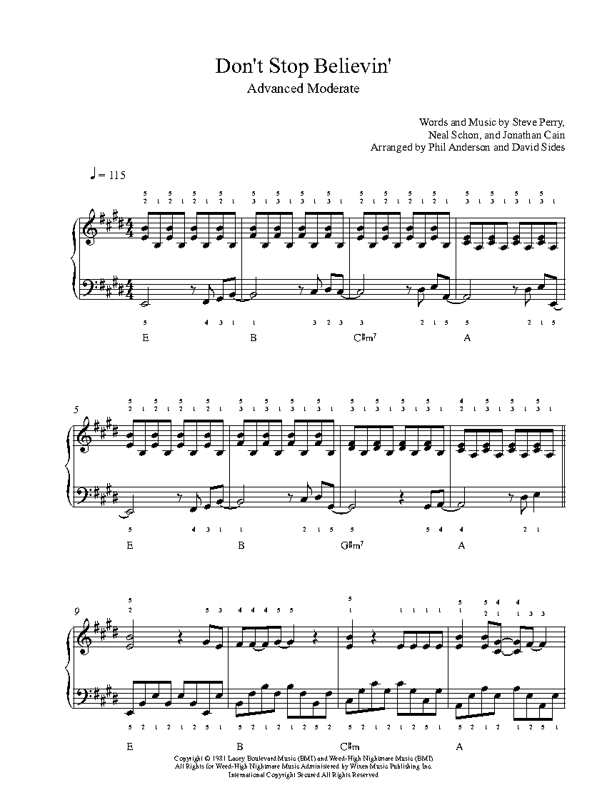 Don T Stop Believing Chords Dont Stop Believin Journey Piano Sheet Music Advanced Level