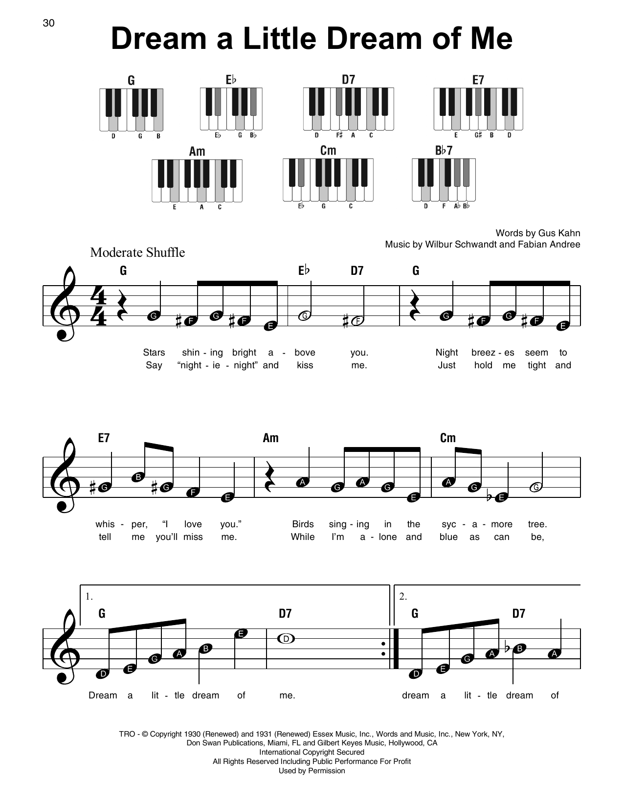 Dream A Little Dream Of Me Chords Dream A Little Dream Of Me Sheet Music To Download