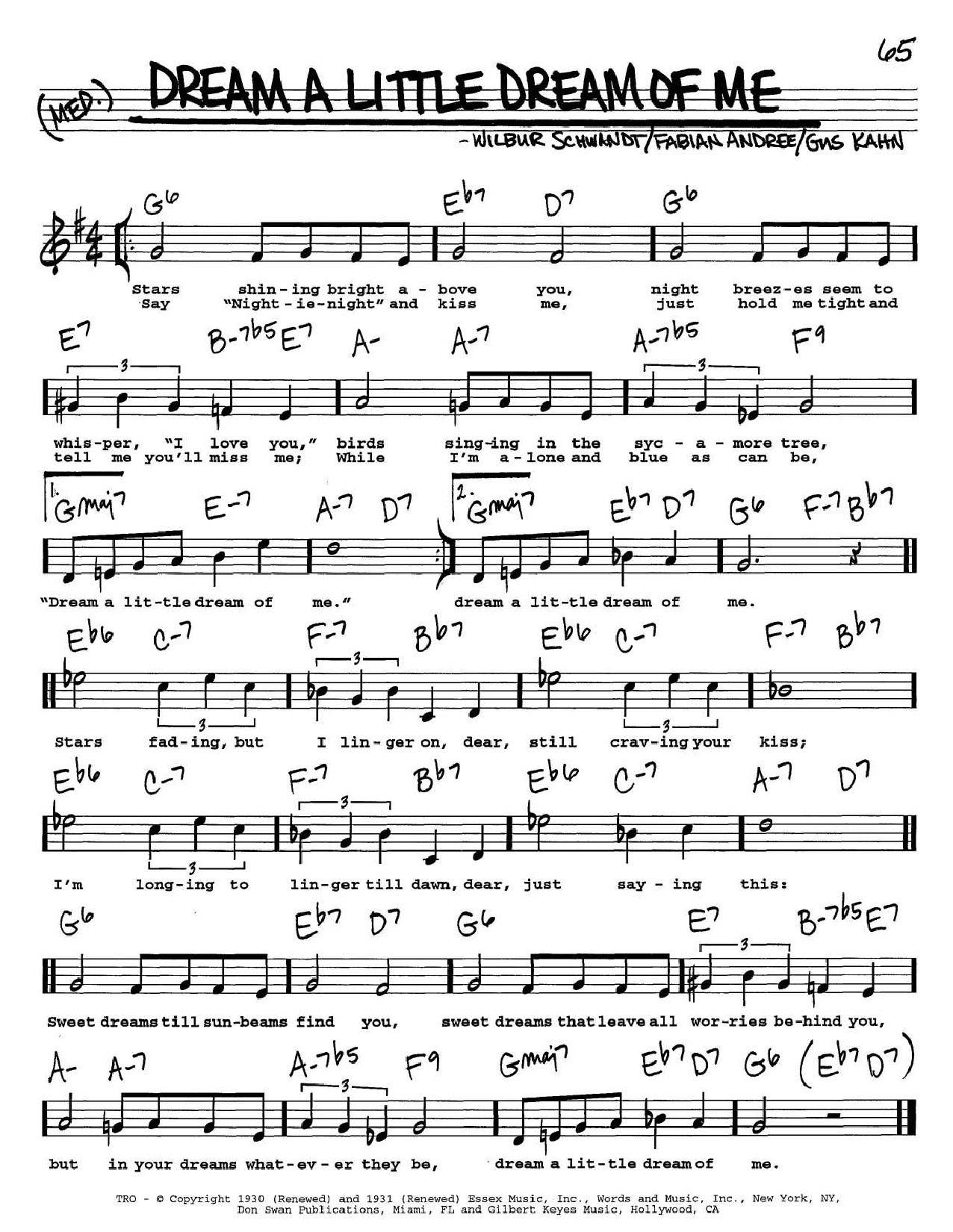 Dream A Little Dream Of Me Chords Dream A Little Dream Of Me Sheet Music To Download