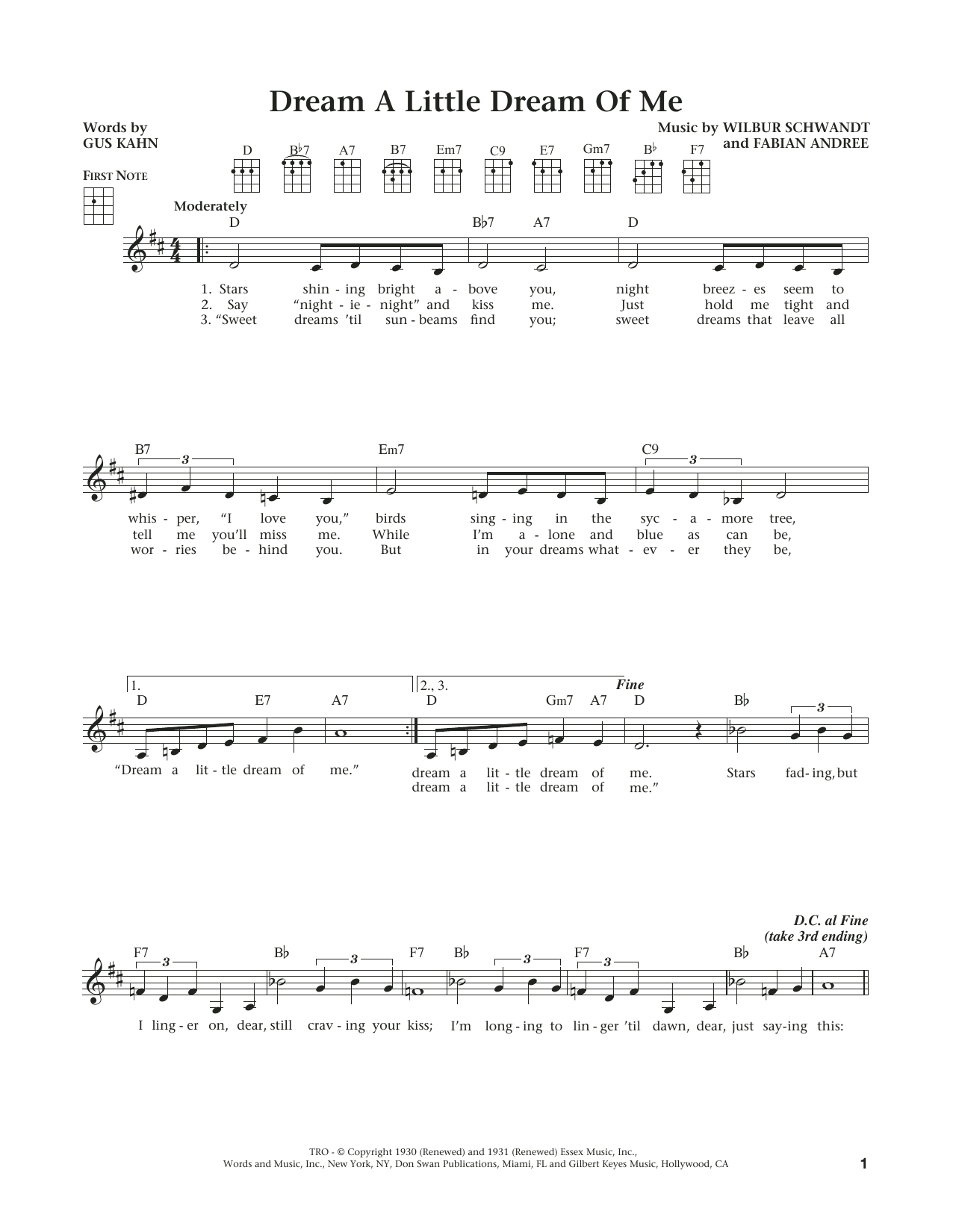 Dream A Little Dream Of Me Chords The Mamas The Papas Dream A Little Dream Of Me Sheet Music Notes Chords Download Printable Ukulele Sku 184154
