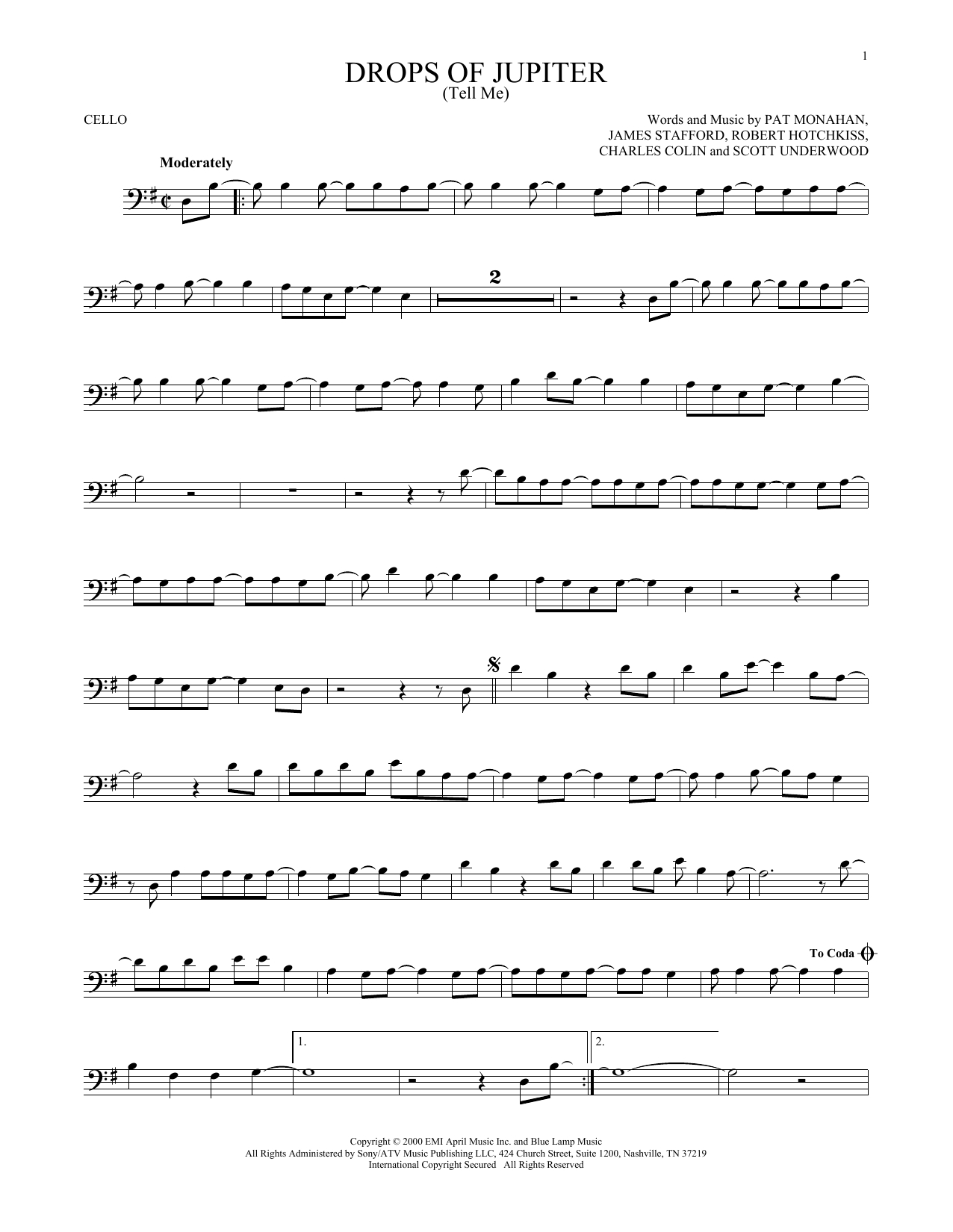 Drops Of Jupiter Chords Sheet Music Digital Files To Print Licensed Scott Underwood