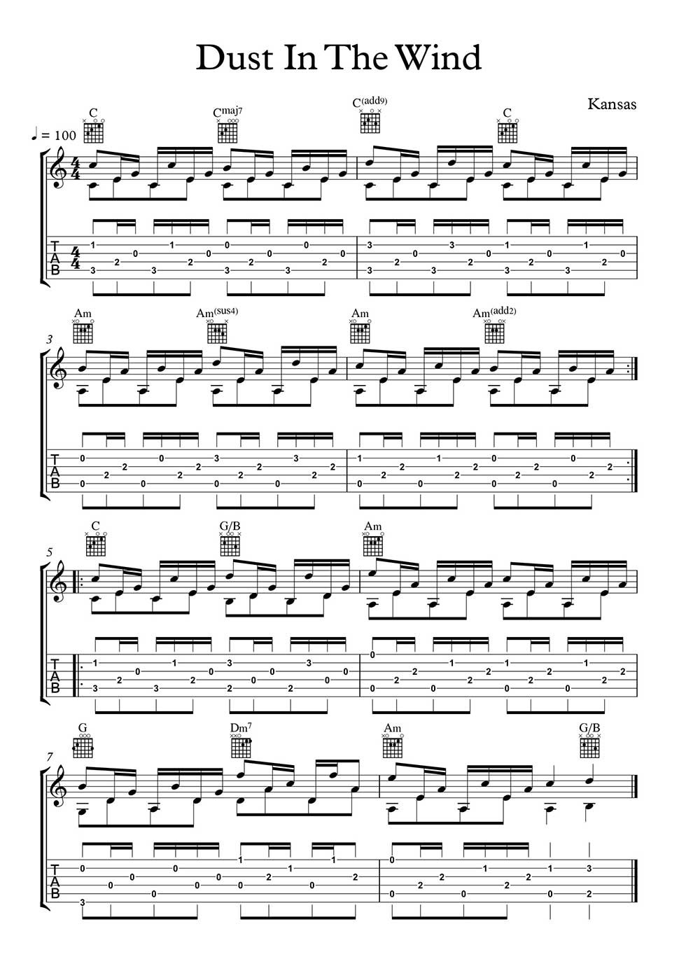 Dust In The Wind Chords Dust In The Wind Guitar Tab Kansas Fingerstyle Guitar Music In