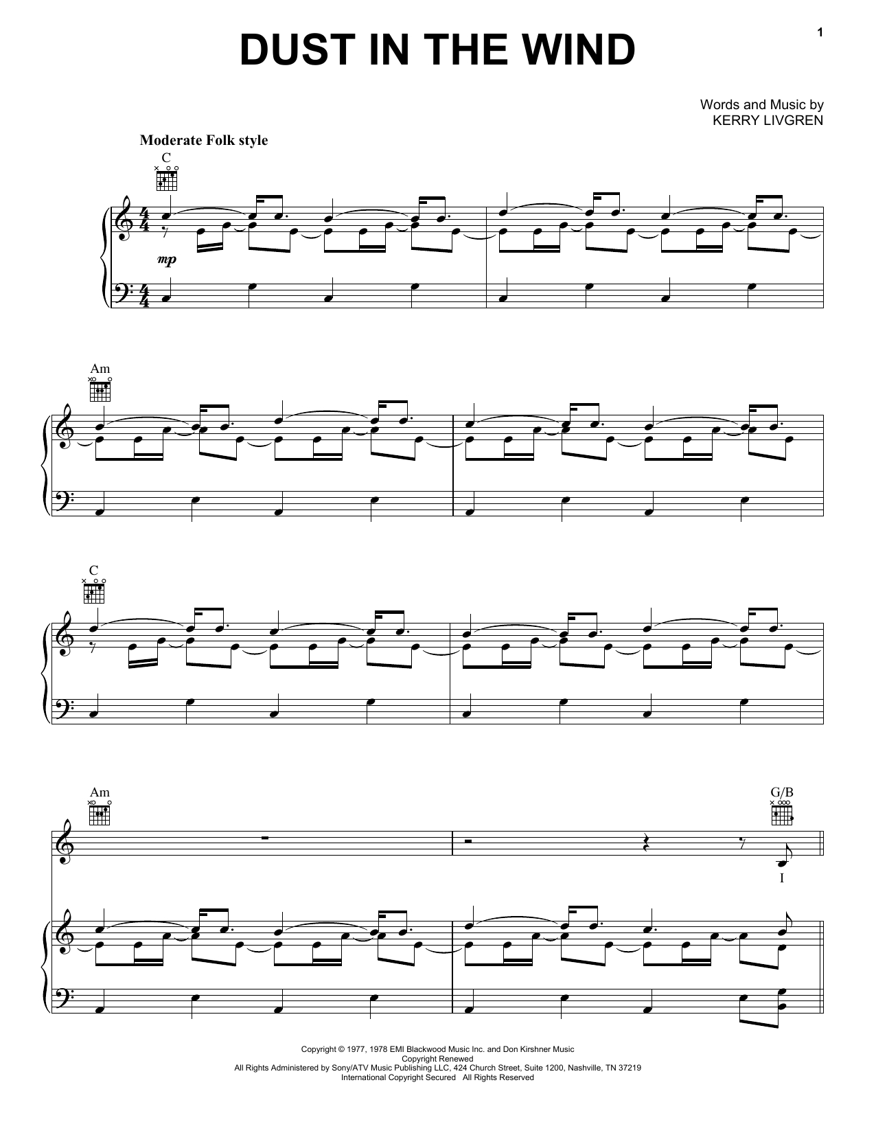 Dust In The Wind Chords Kansas Dust In The Wind Sheet Music Notes Chords