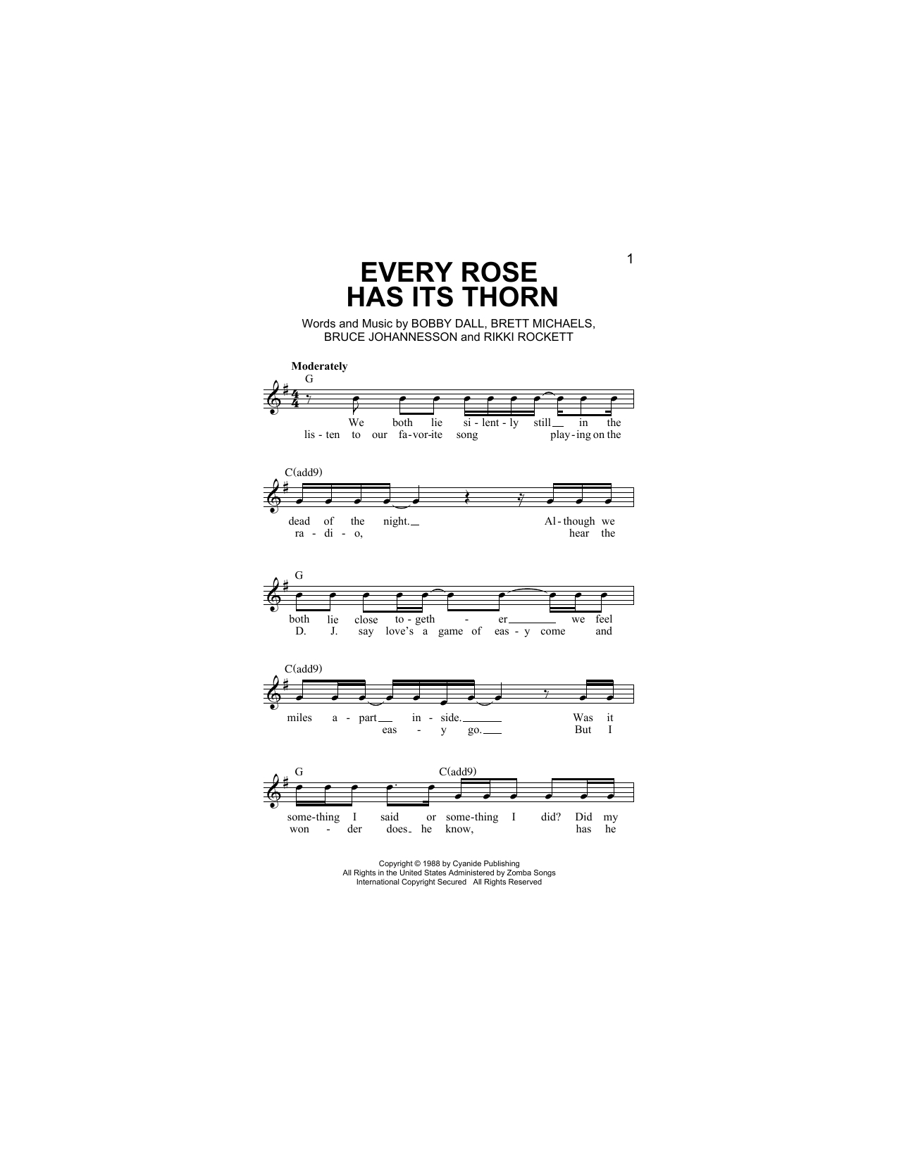 Every Rose Has Its Thorn Chords Every Rose Has Its Thorn Lead Sheet Fake Book Print Sheet Music