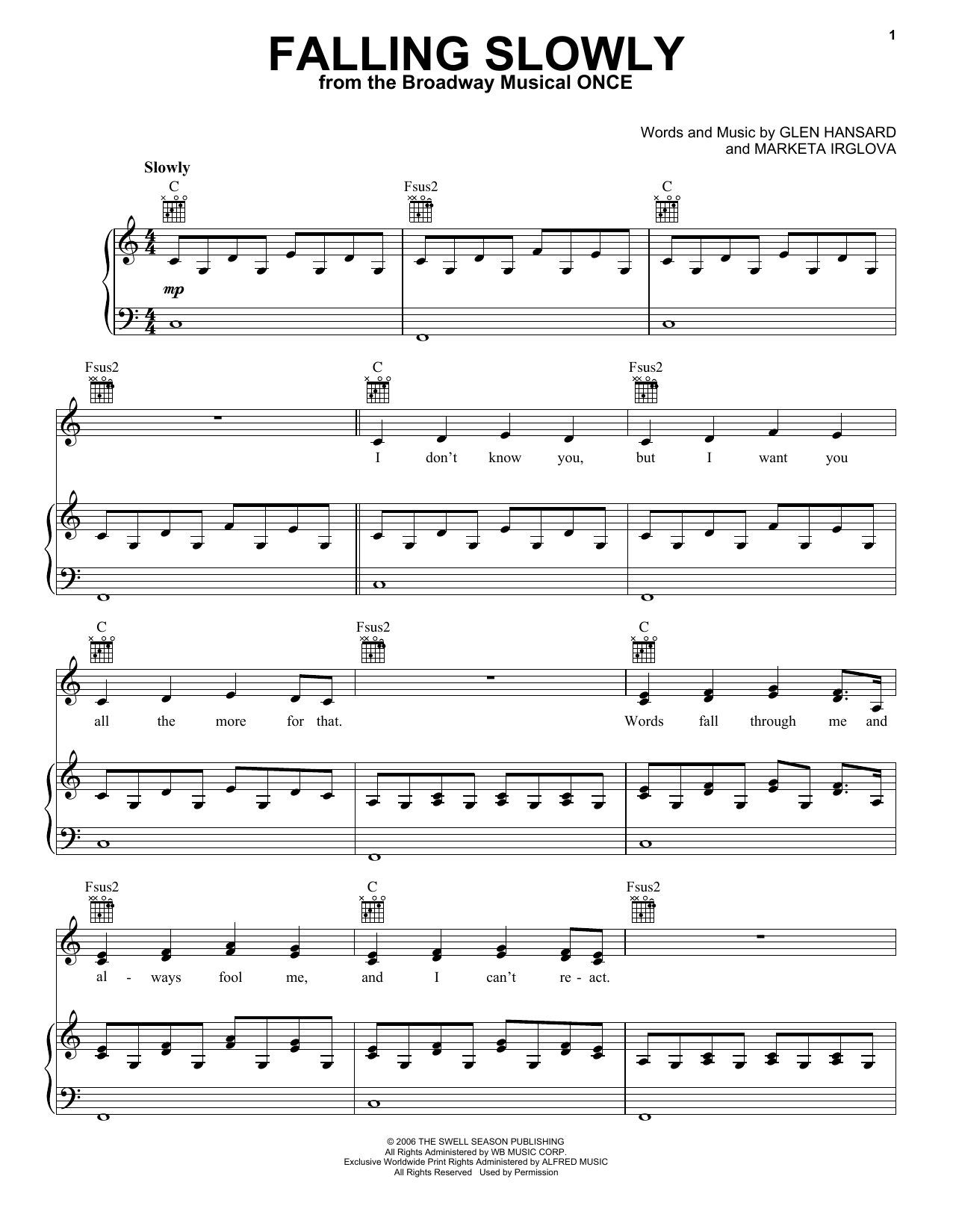 Falling Slowly Chords Sheet Music Digital Files To Print Licensed Lee Dewyze And Crystal