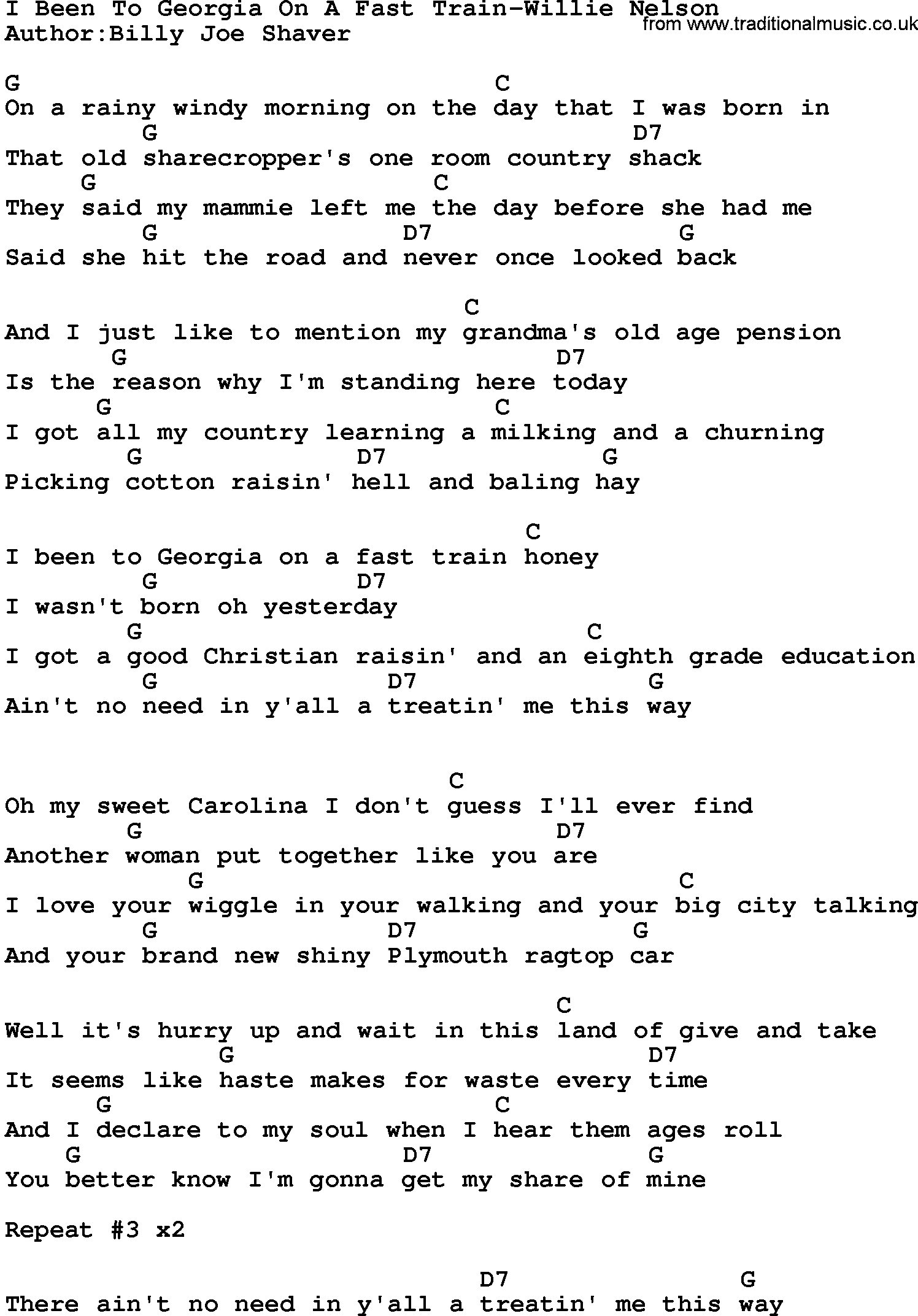 Fast Car Chords Country Musici Been To Georgia On A Fast Train Willie Nelson Lyrics