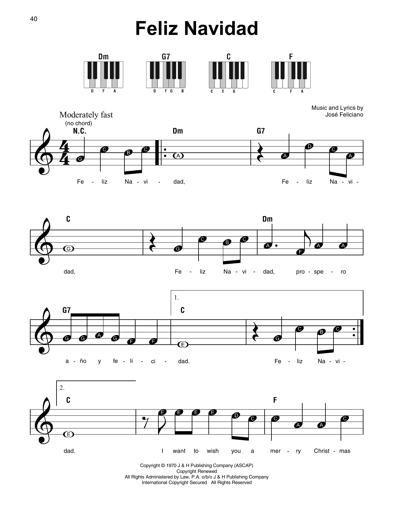 Feliz Navidad Chords Feliz Navidad Sheet Music Jose Feliciano Super Easy Piano