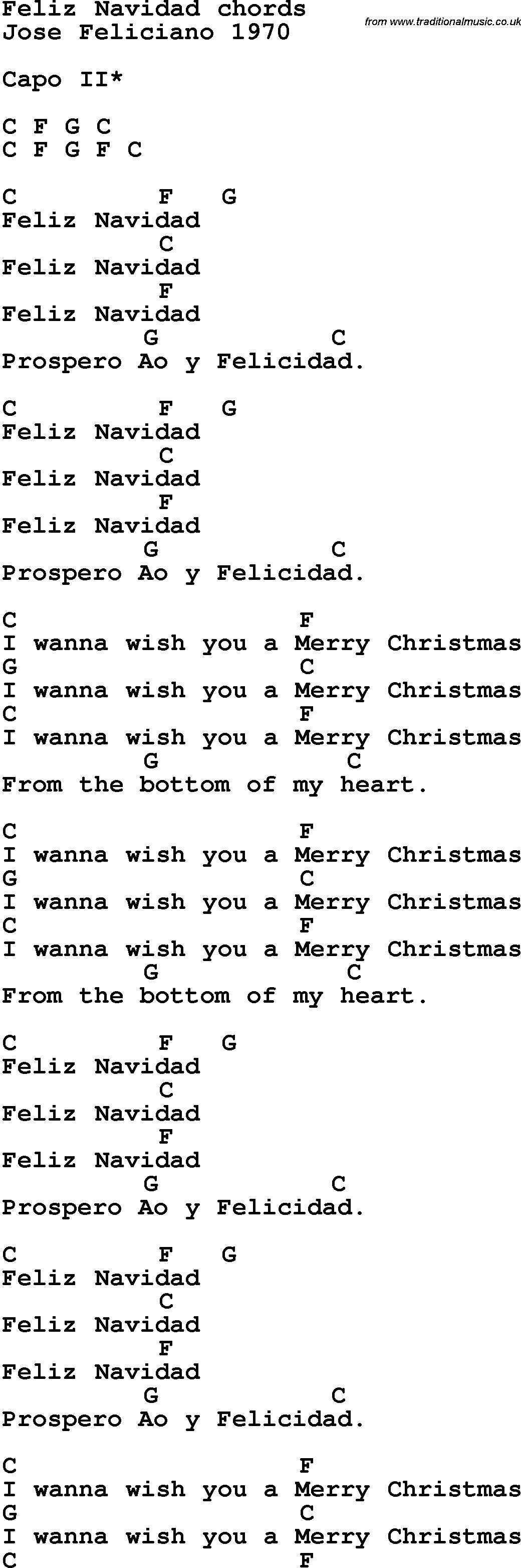 Feliz Navidad Chords Song Lyrics With Guitar Chords For Feliz Navidad