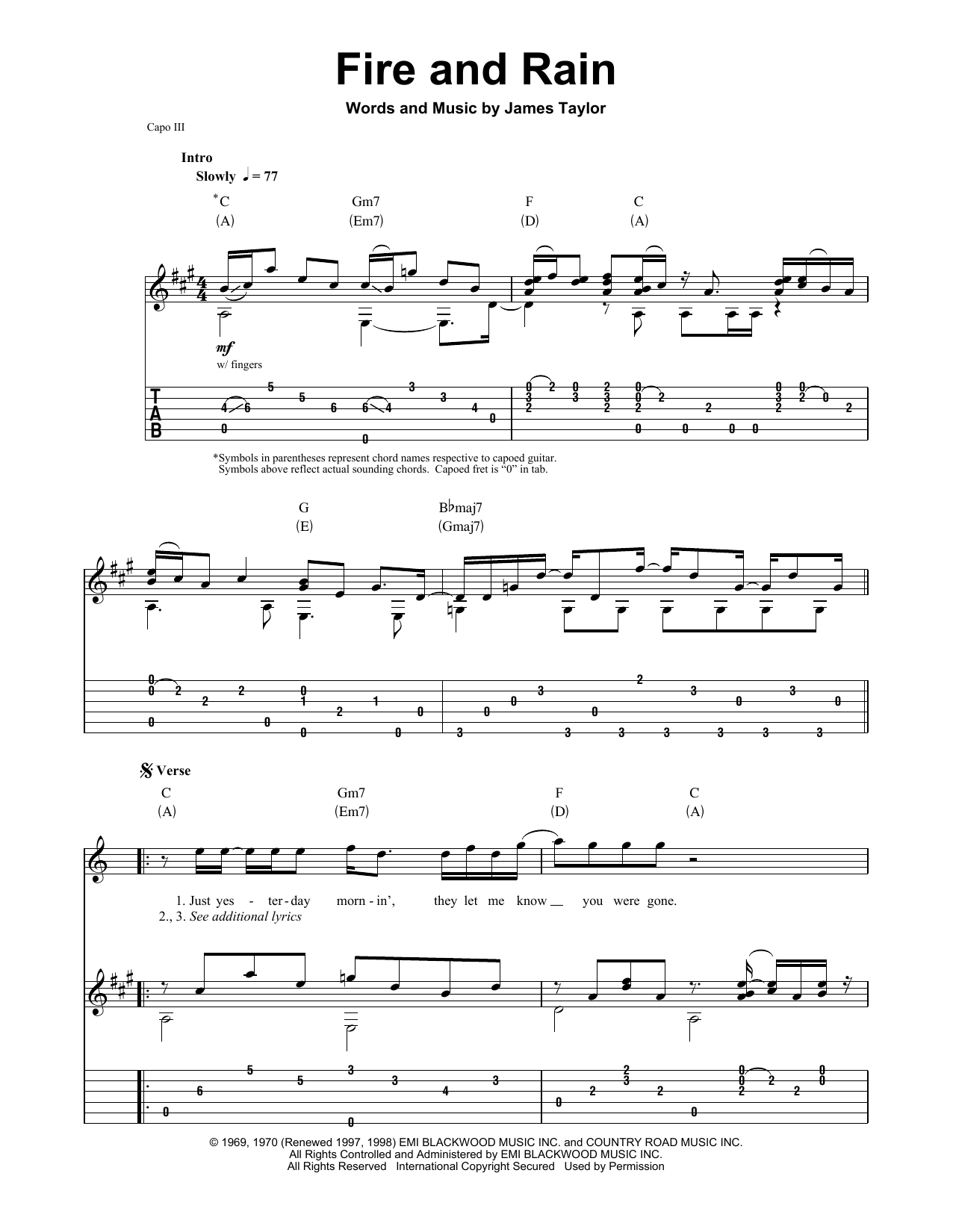 Fire And Rain Chords Fire And Rain James Taylor Piano Vocal Guitar Right Hand Melody Digital Sheet Music