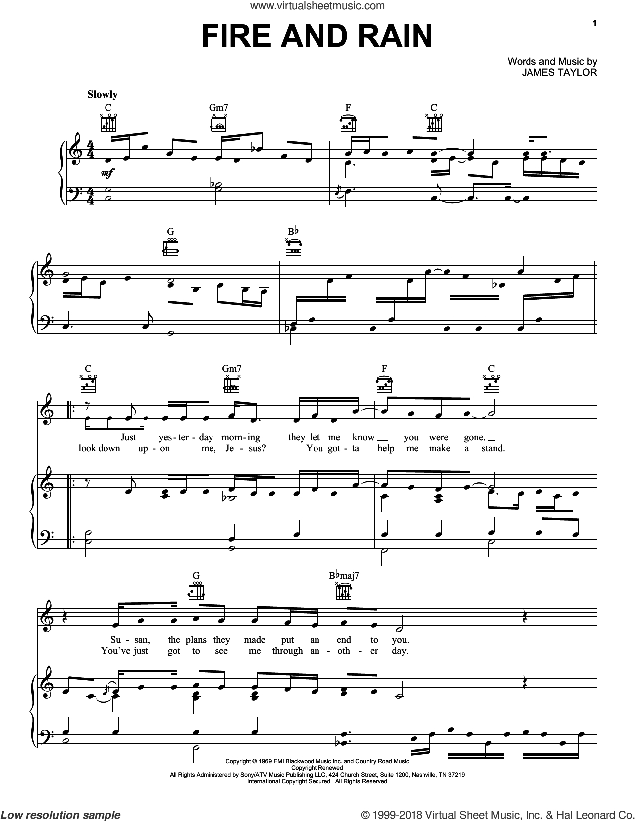 Fire And Rain Chords Taylor Fire And Rain Sheet Music For Voice Piano Or Guitar