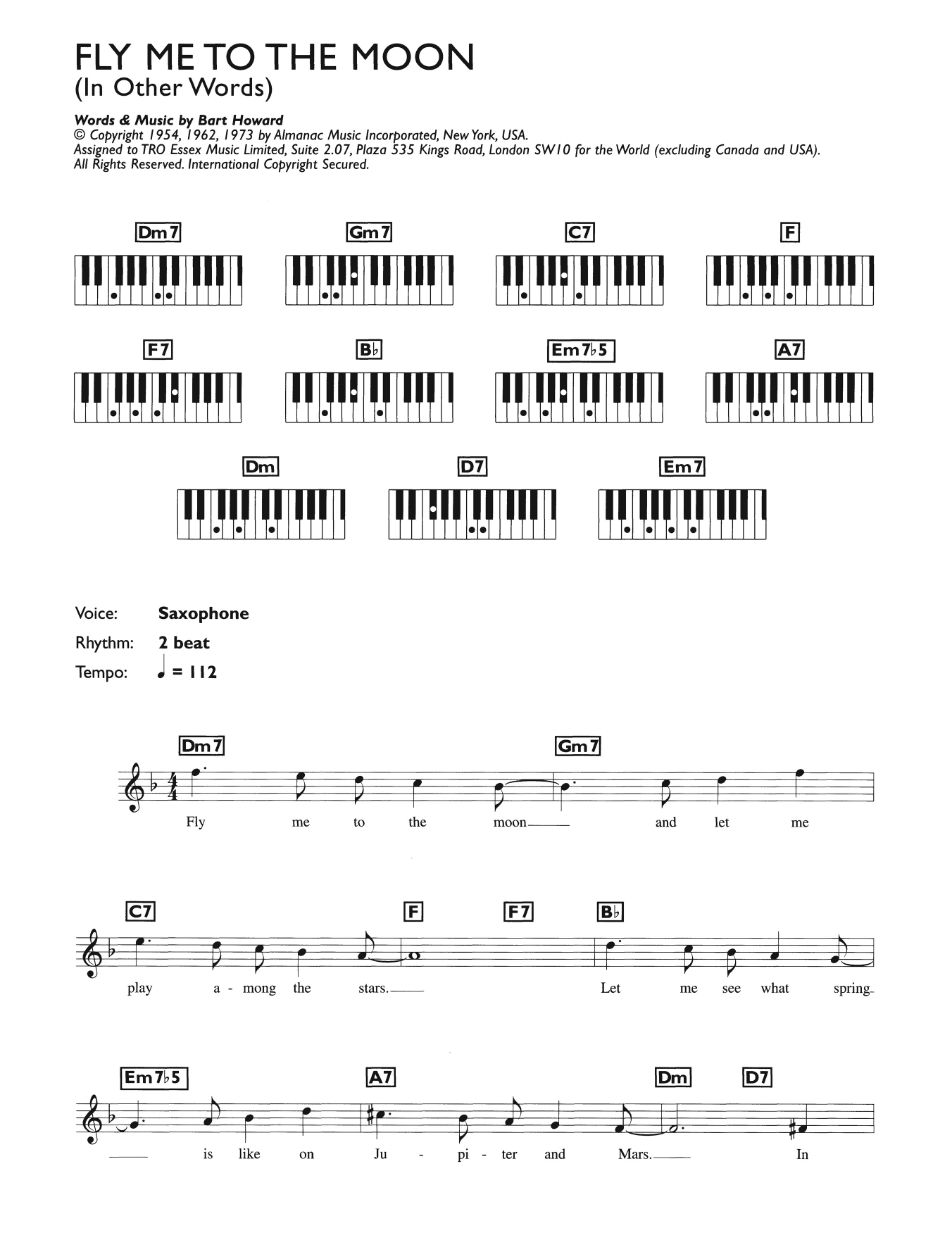 Fly Me To The Moon Chords Fly Me To The Moon In Other Words Julie London Keyboard Abridged Digital Sheet Music