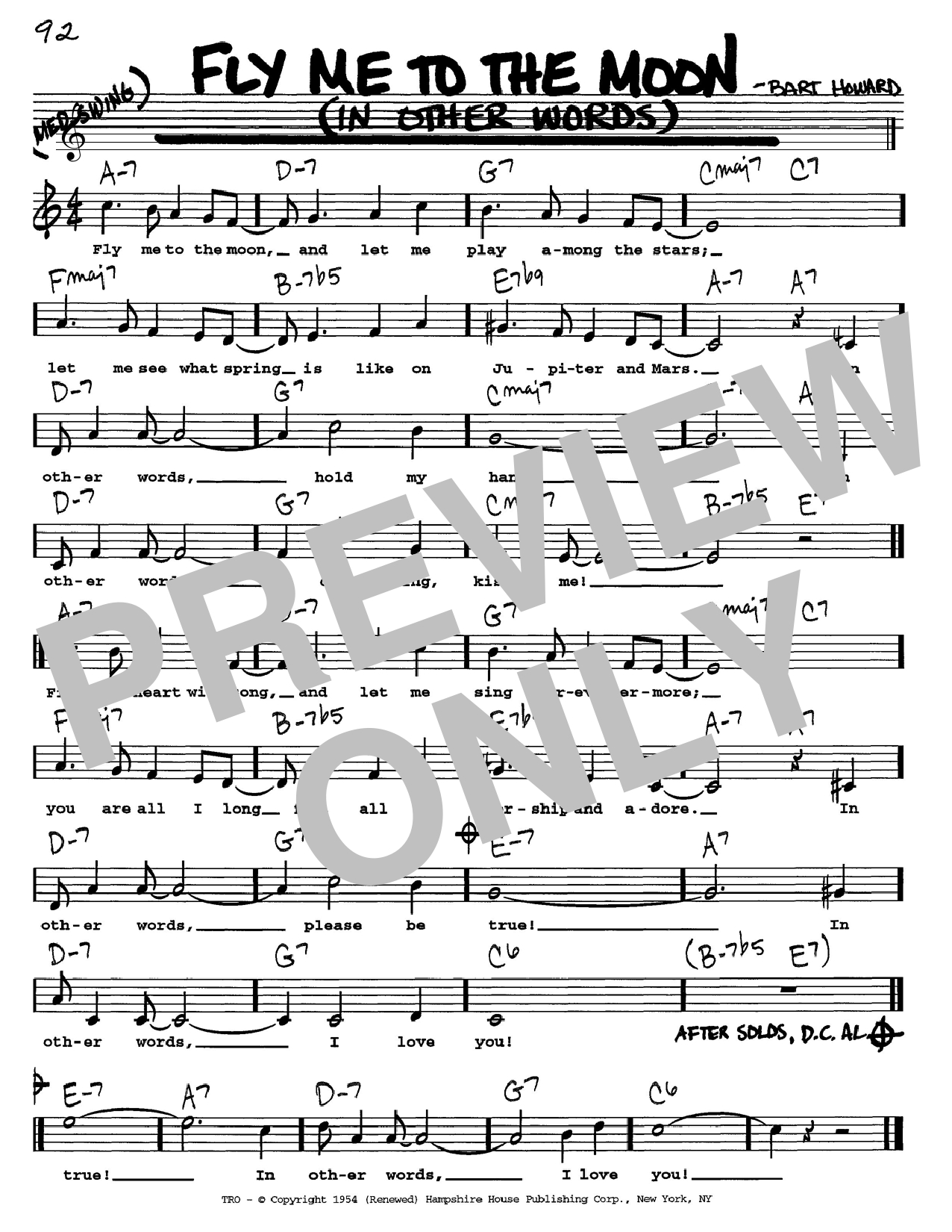 Fly Me To The Moon Chords Fly Me To The Moon In Other Words Sheet Music Frank Sinatra