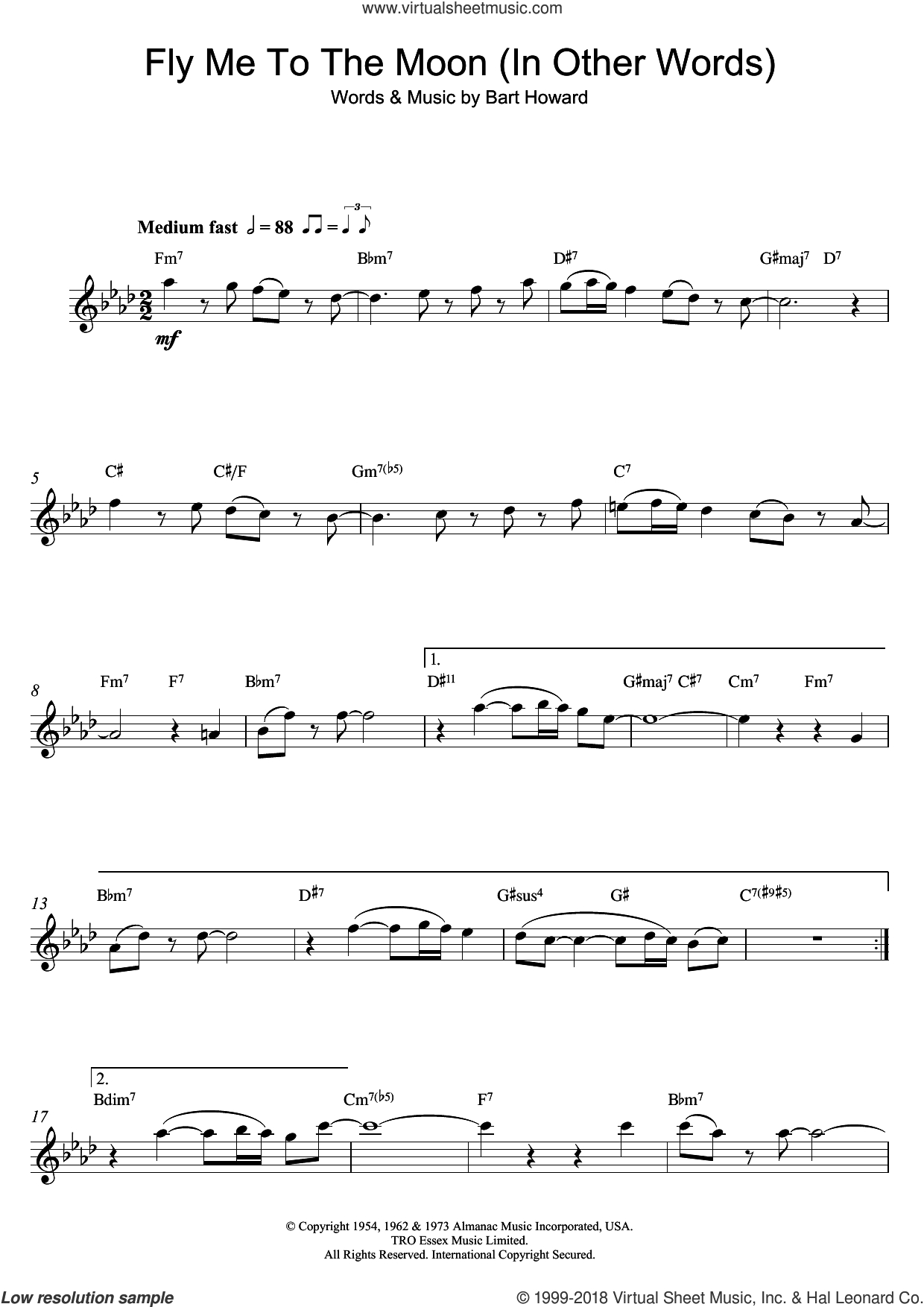 Fly Me To The Moon Chords Sinatra Fly Me To The Moon In Other Words Sheet Music For Flute Solo