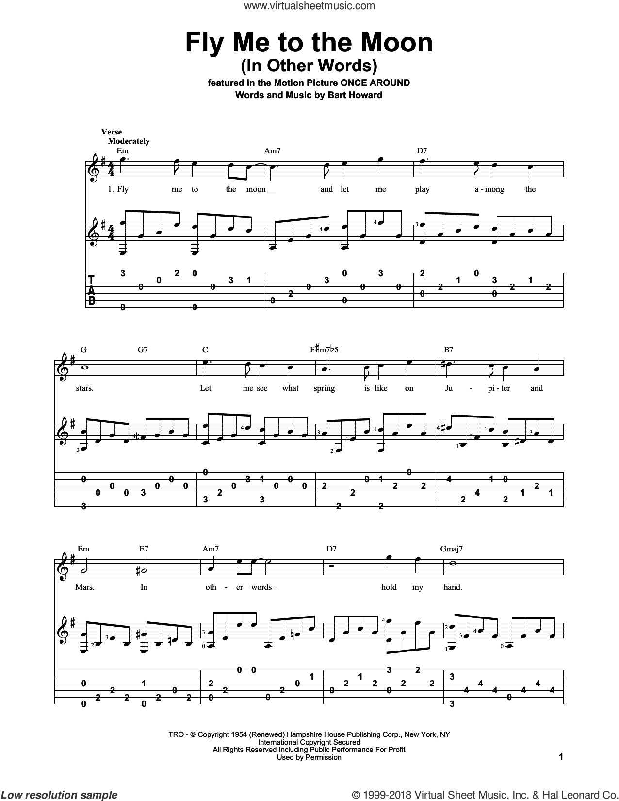 Fly Me To The Moon Chords Sinatra Fly Me To The Moon In Other Words Sheet Music For Guitar Solo