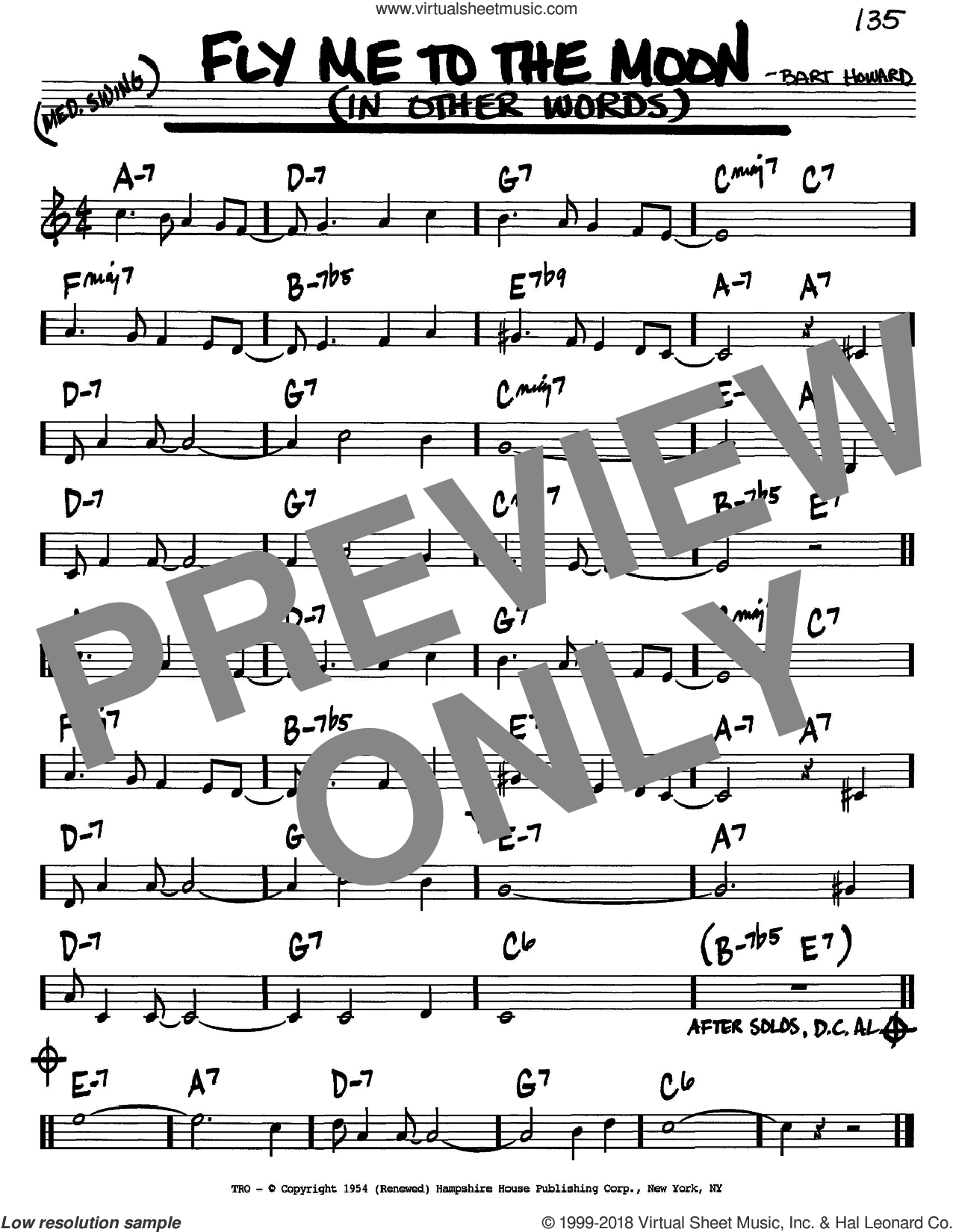 Fly Me To The Moon Chords Sinatra Fly Me To The Moon In Other Words Sheet Music Real Book Melody And Chords In C