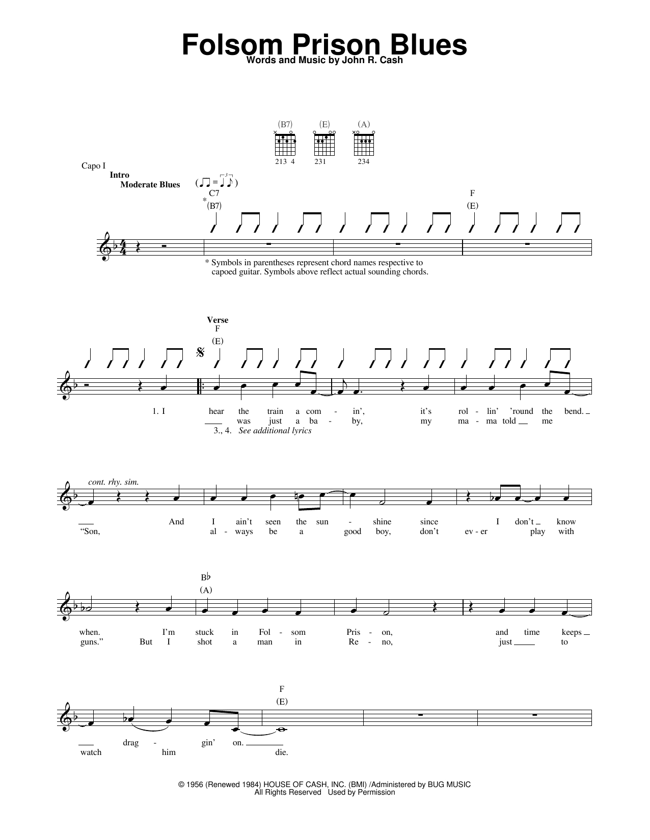Folsom Prison Blues Chords Folsom Prison Blues Johnny Cash Piano Vocal Guitar Right Hand Melody Digital Sheet Music