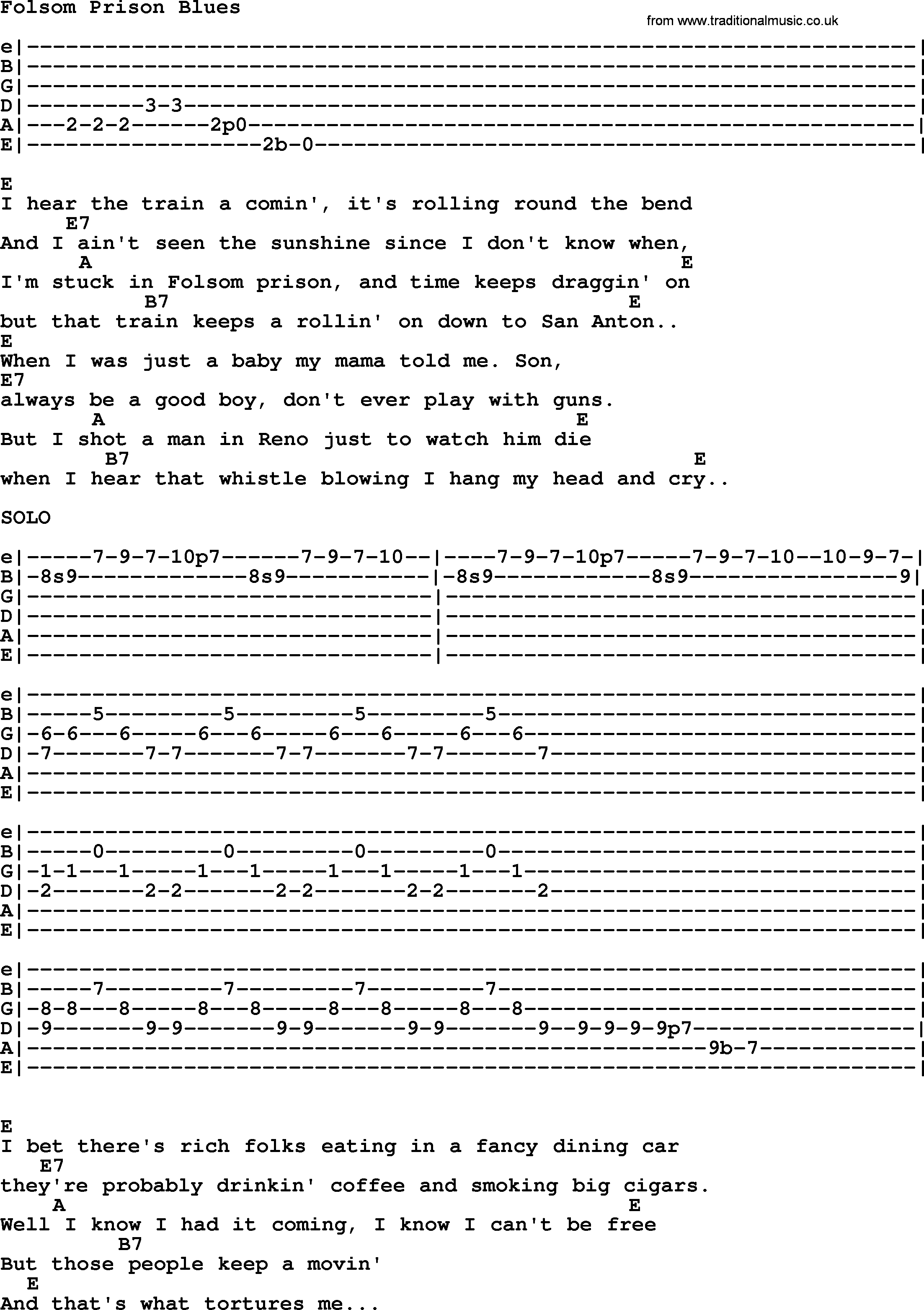 Folsom Prison Blues Chords Johnny Cash Song Folsom Prison Blues Lyrics And Chords