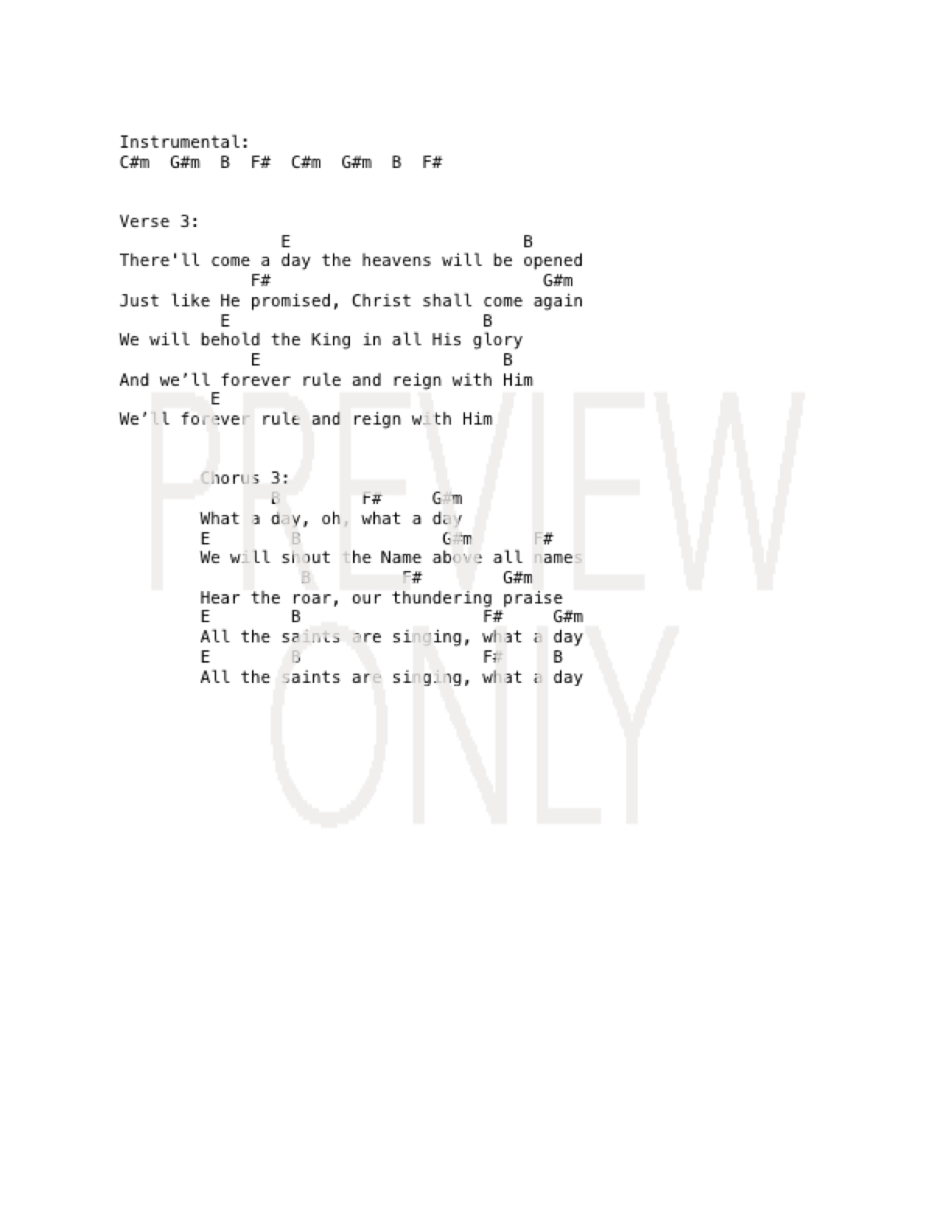 Forever Reign Chords What A Day Lead Sheet Lyrics Chords Alisa Turner