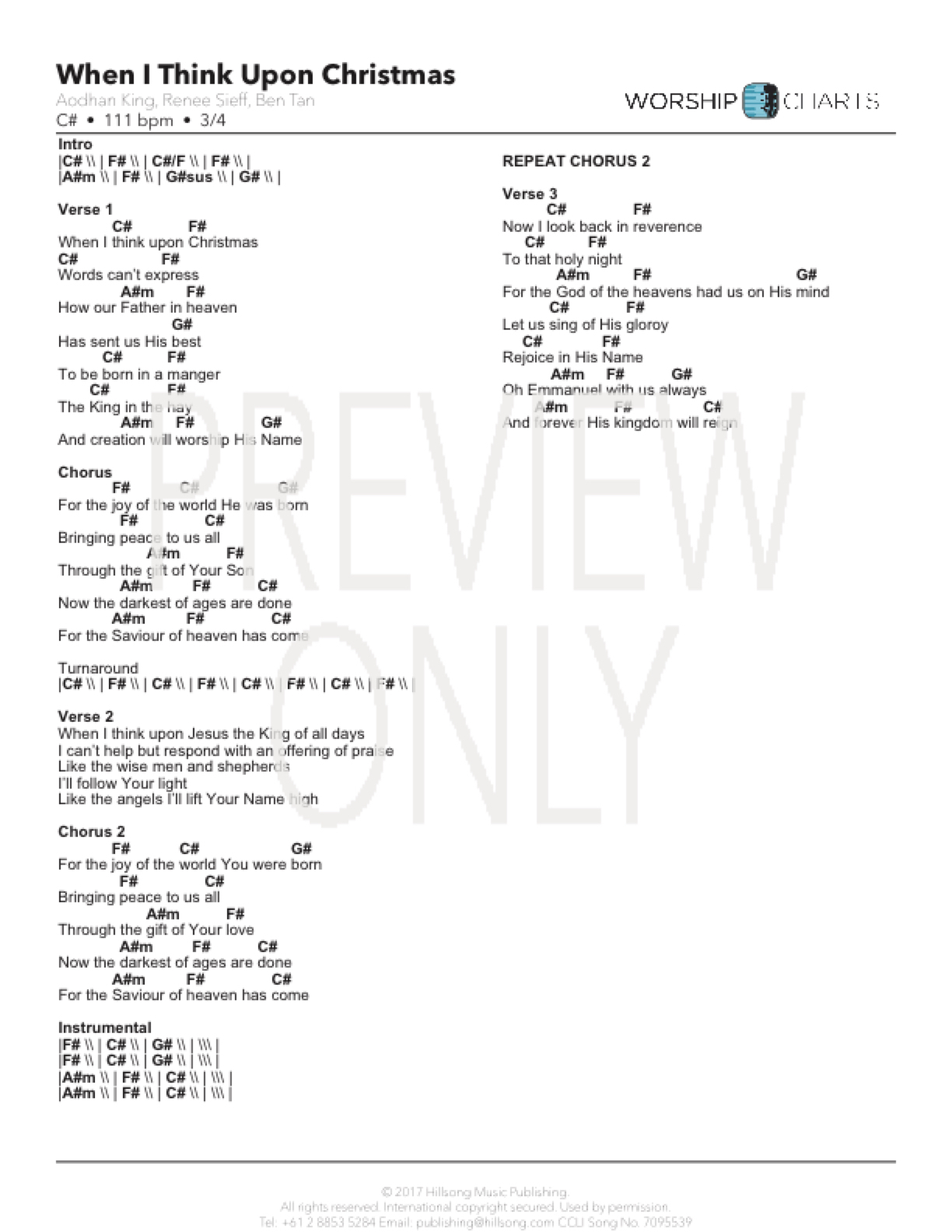 Forever Reign Chords When I Think Upon Christmas Lead Sheet Lyrics Chords Hillsong