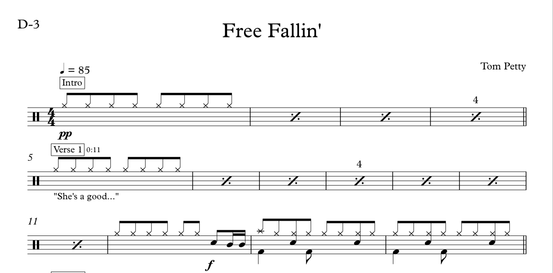 Free Fallin Chords Free Fallin Drum Music
