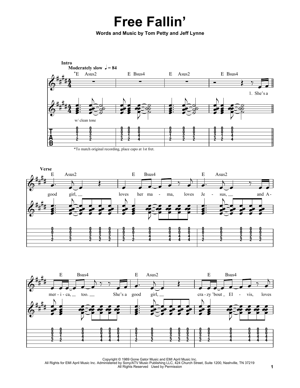 Free Fallin Chords Free Fallin Tom Petty Easy Guitar Tab Guitar Instructor