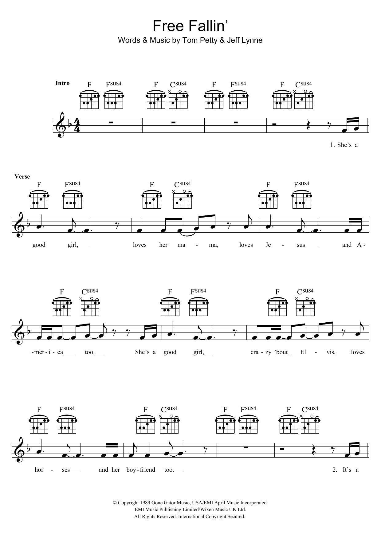 Free Fallin Chords Free Fallin Tom Petty Piano Vocal Guitar Right Hand Melody Digital Sheet Music