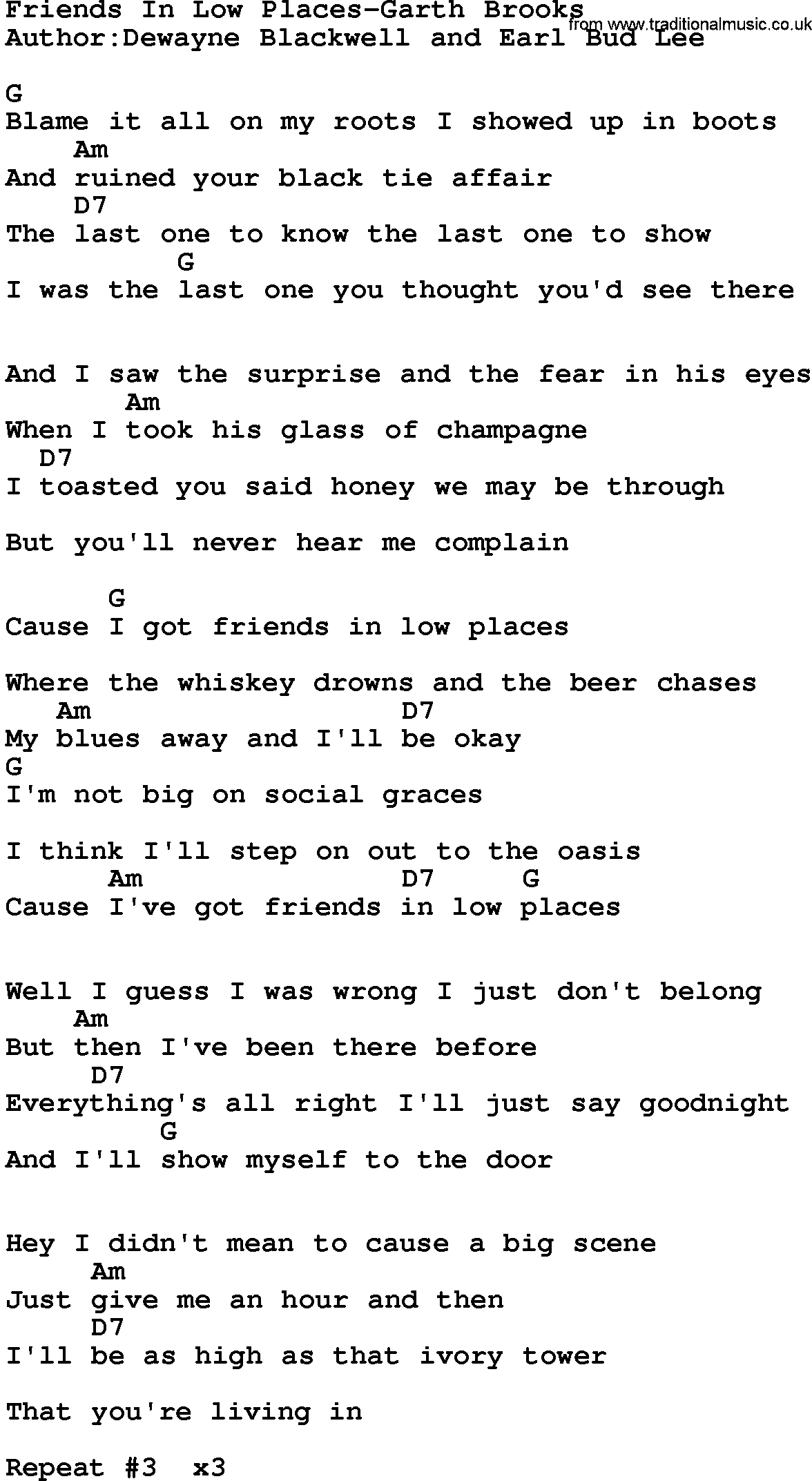 Friends In Low Places Chords Country Musicfriends In Low Places Garth Brooks Lyrics And Chords