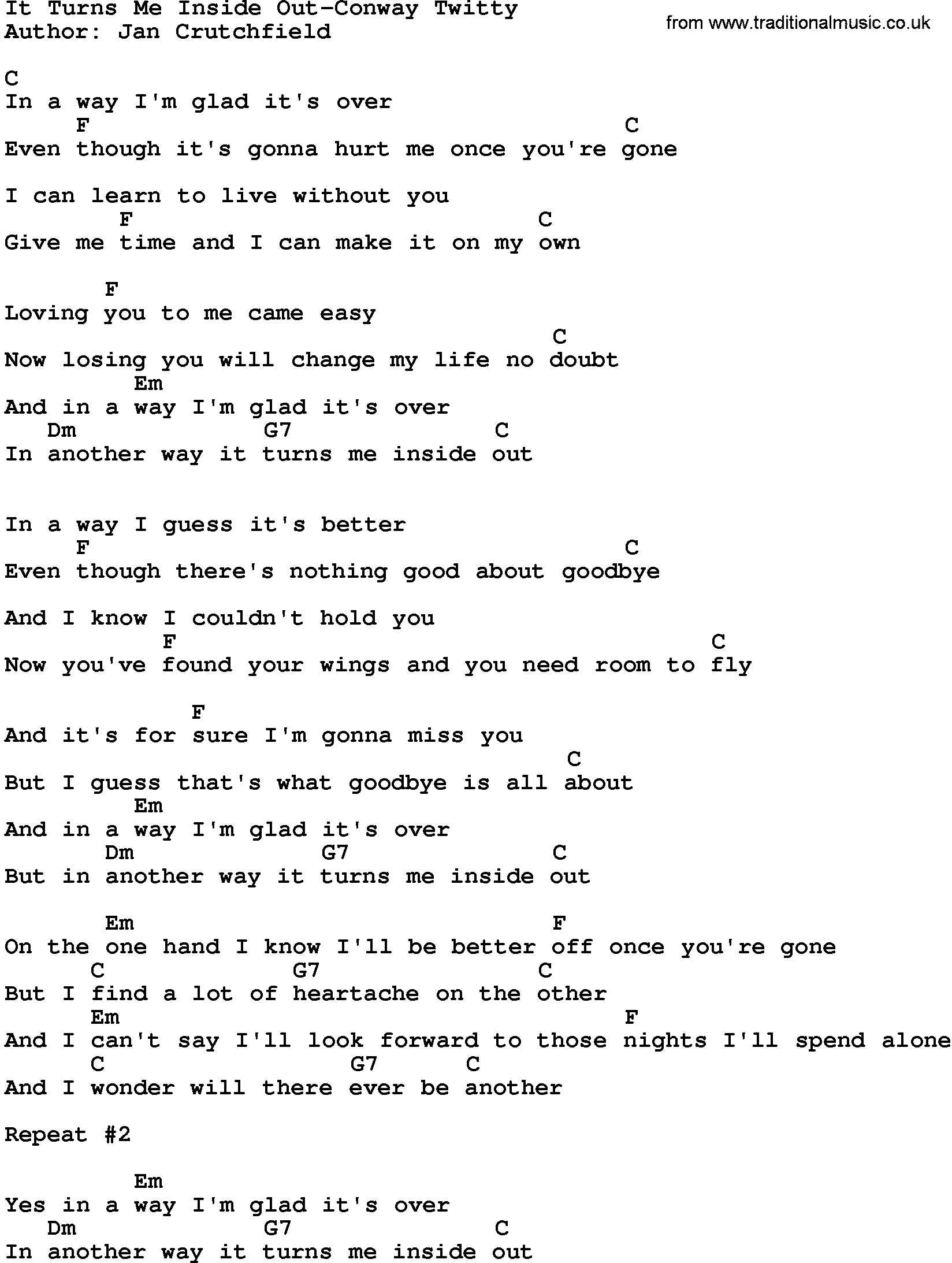 From The Inside Out Chords Country Musicit Turns Me Inside Out Conway Twitty Lyrics And Chords