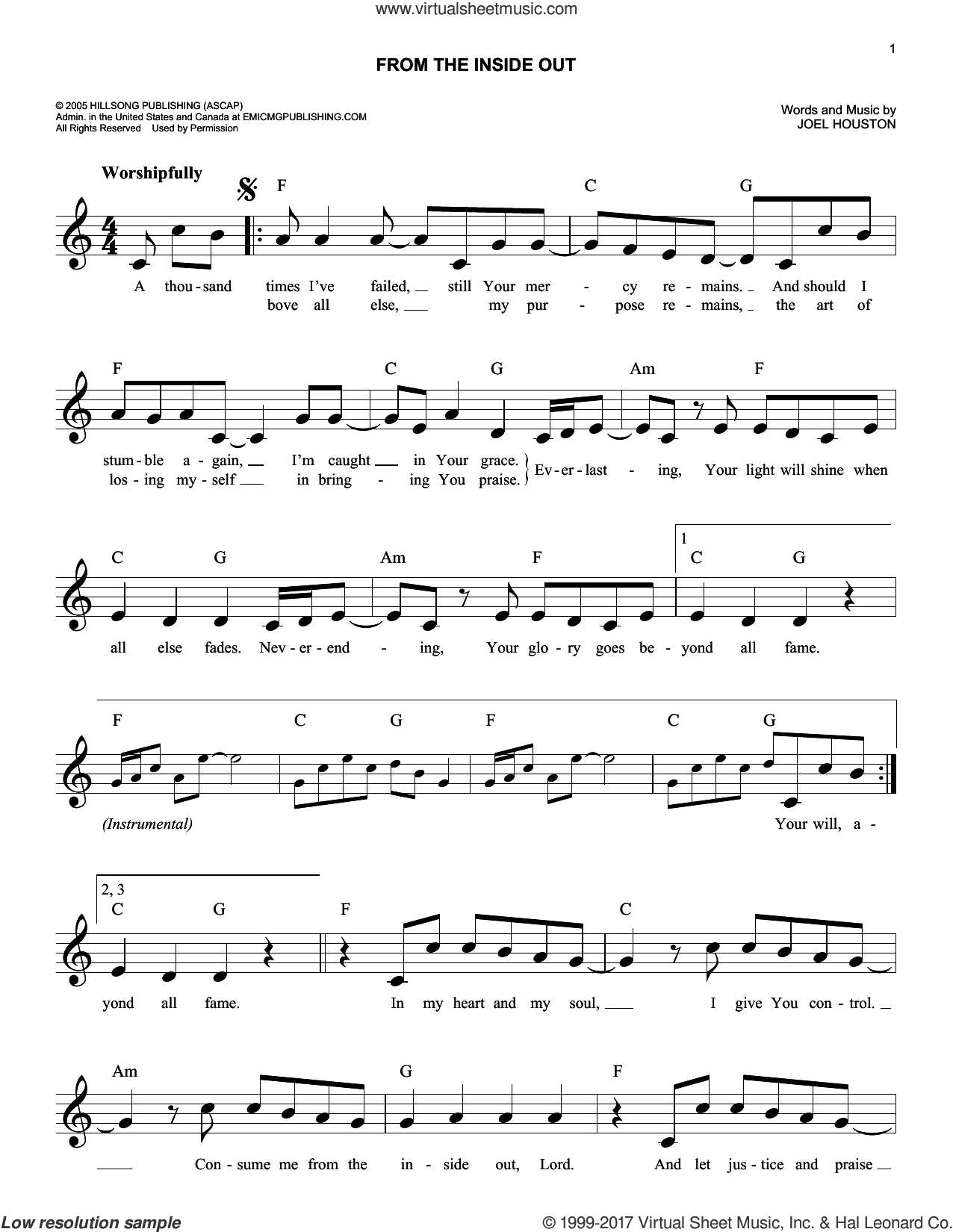 From The Inside Out Chords Houston From The Inside Out Sheet Music Fake Book Pdf