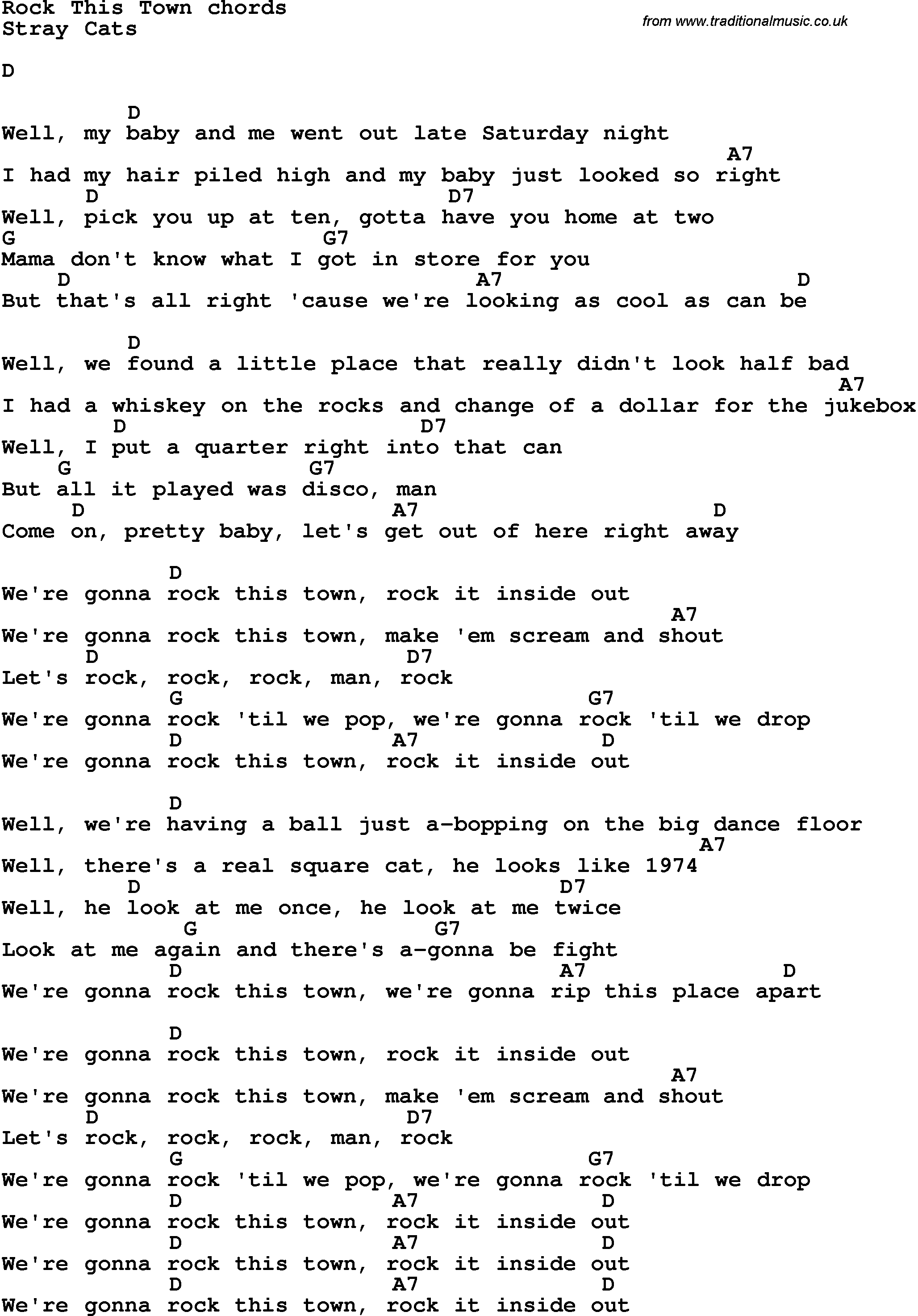 From The Inside Out Chords Song Lyrics With Guitar Chords For Rock This Town