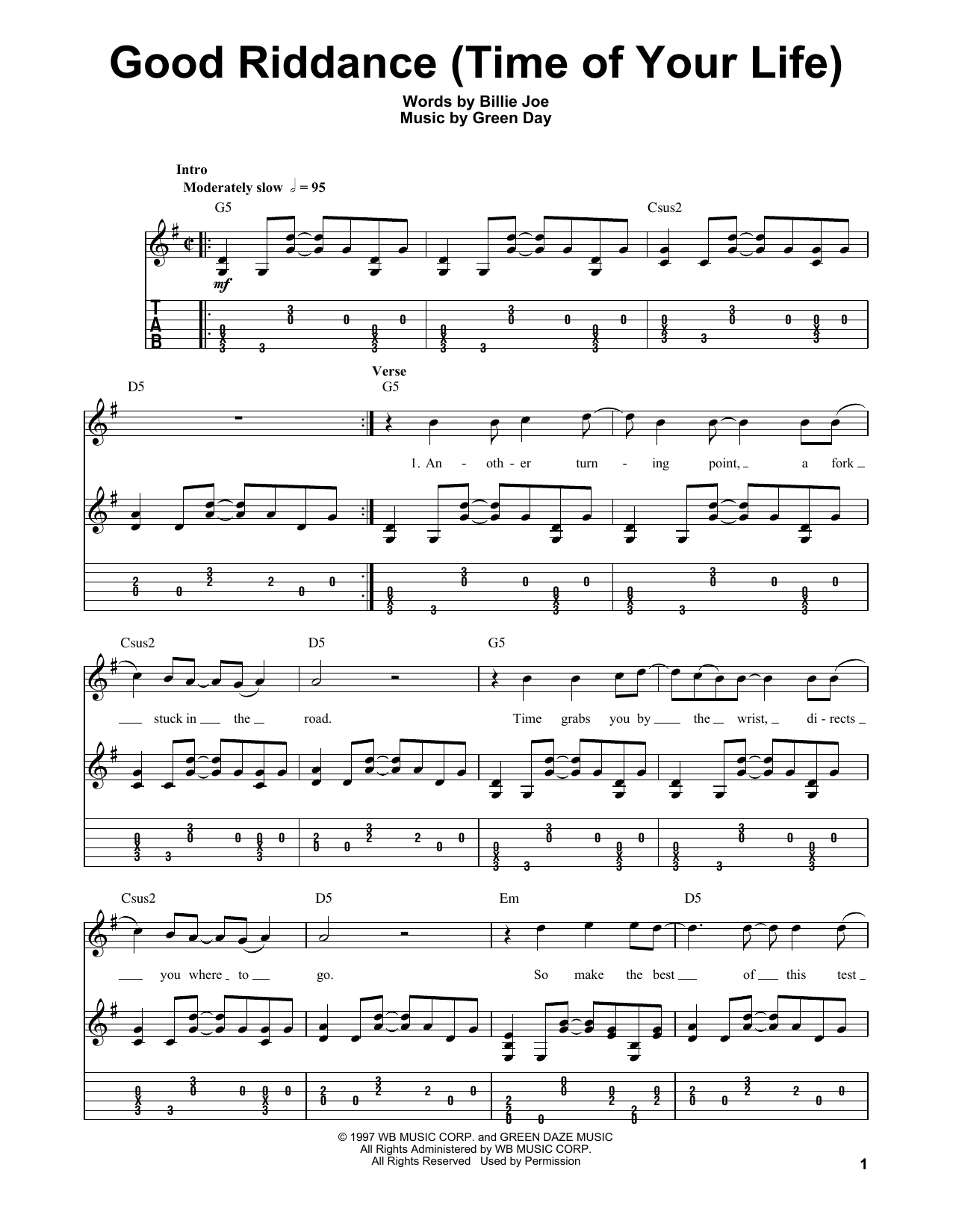 Good Riddance Chords Good Riddance Time Of Your Life Green Day Guitar Tab Play