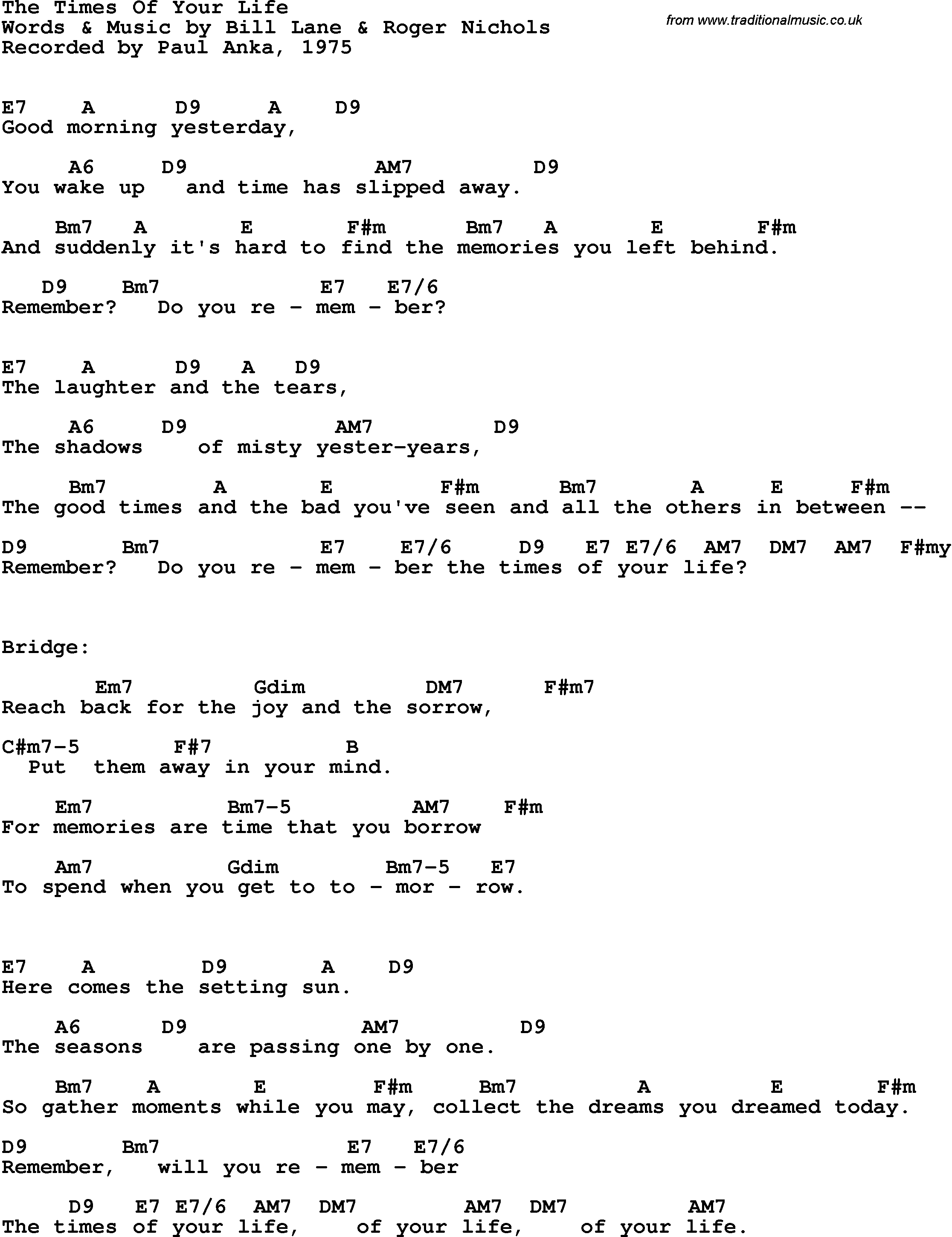 Good Riddance Chords Song Lyrics With Guitar Chords For Times Of Your Life The Paul