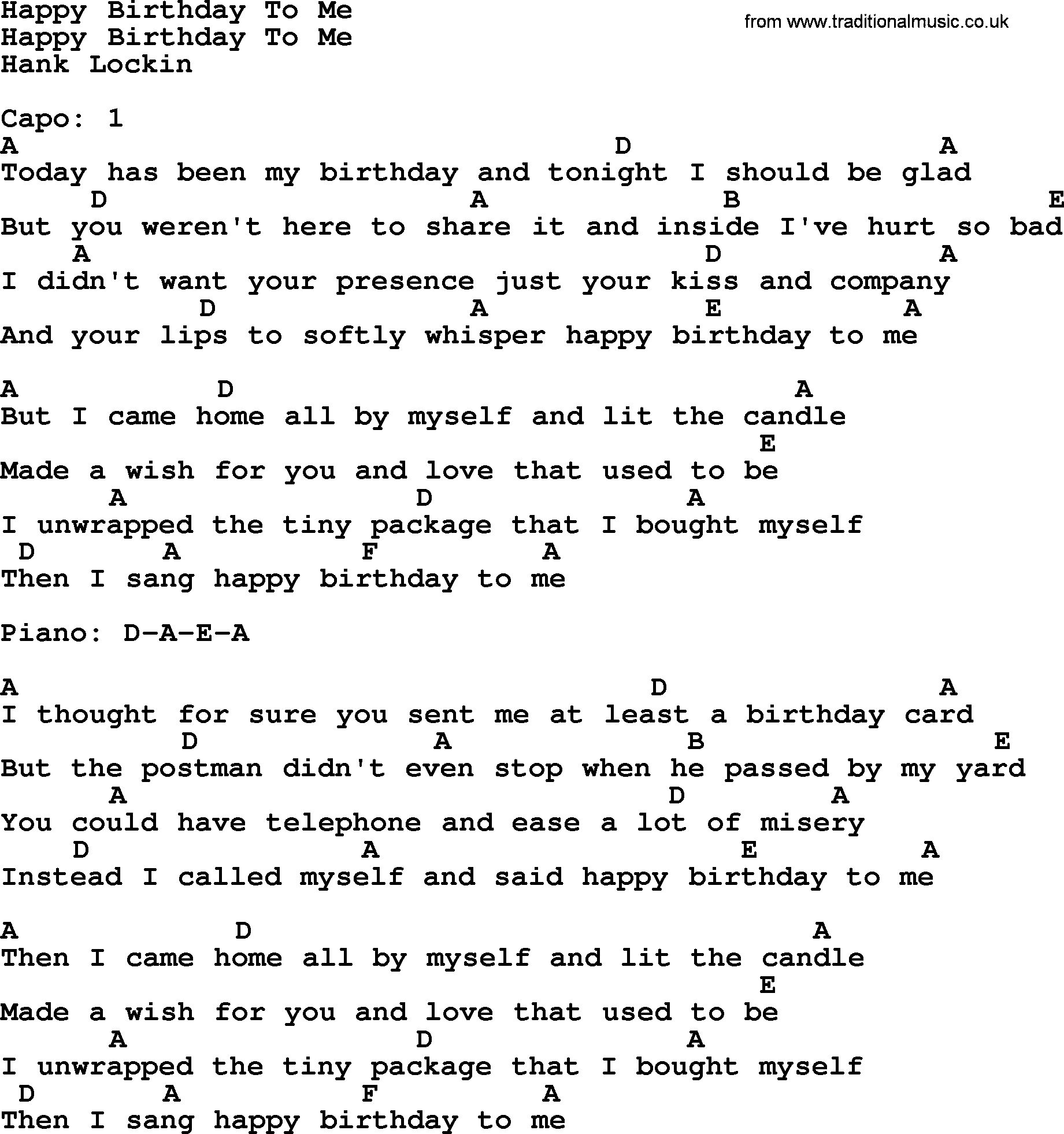 Happy Birthday Chords Happy Birthday To Me Bluegrass Lyrics With Chords