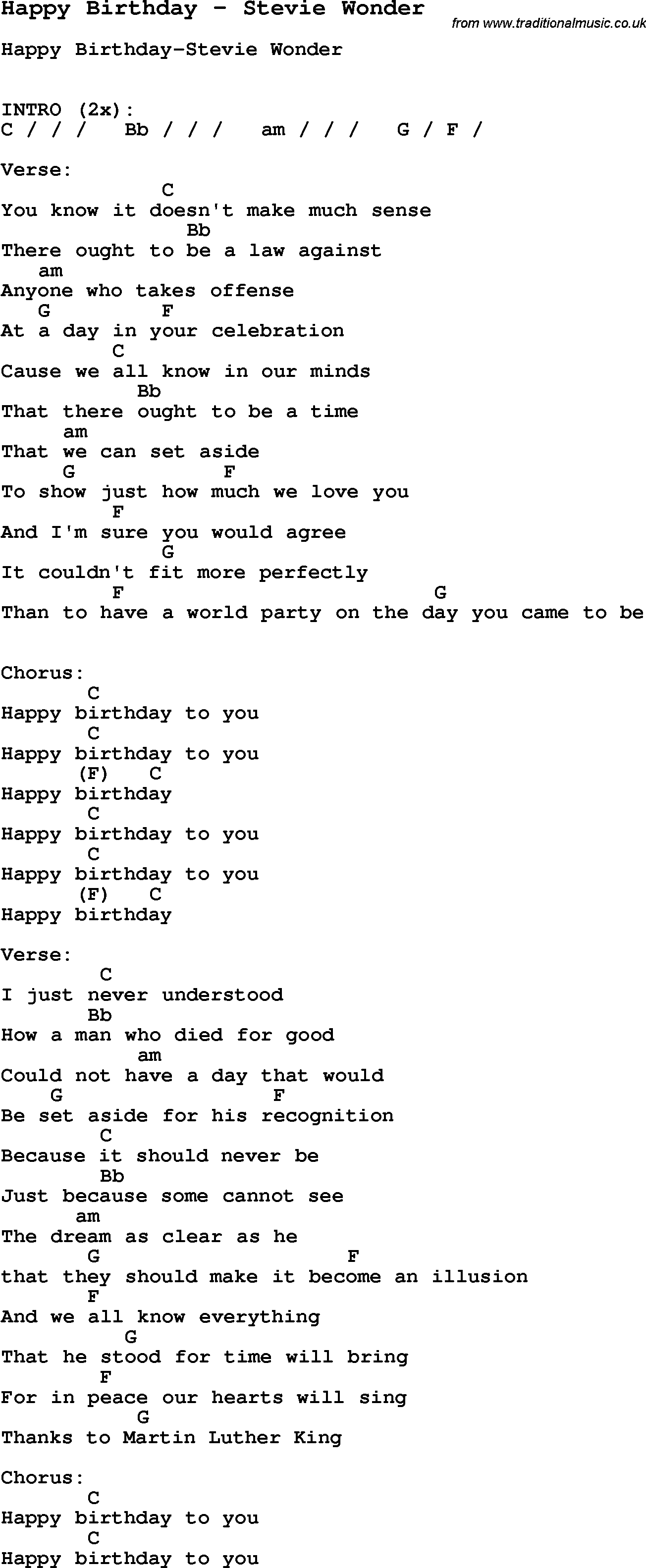 Happy Birthday Chords Song Happy Birthday Stevie Wonder Song Lyric For Vocal
